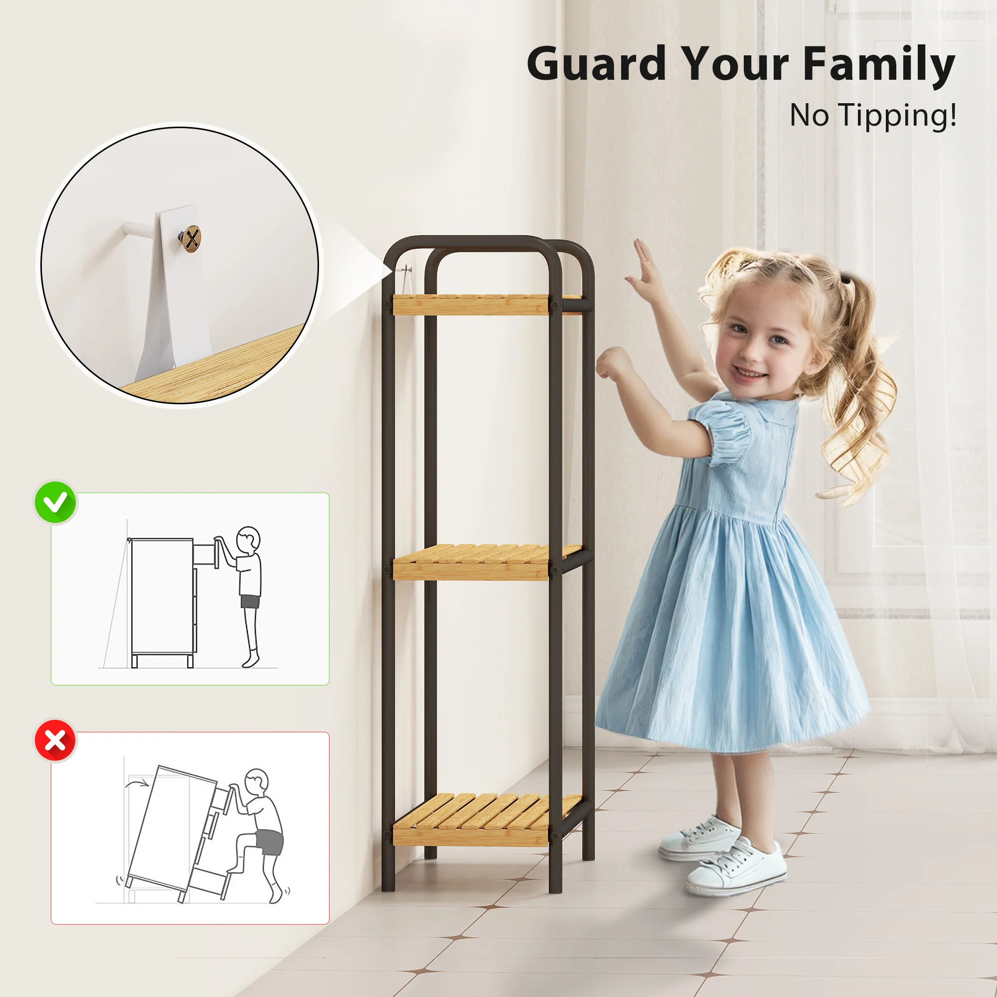 HOMCOM Tier Bamboo Bathroom Shelf, Freestanding Shelving Unit - Image 7