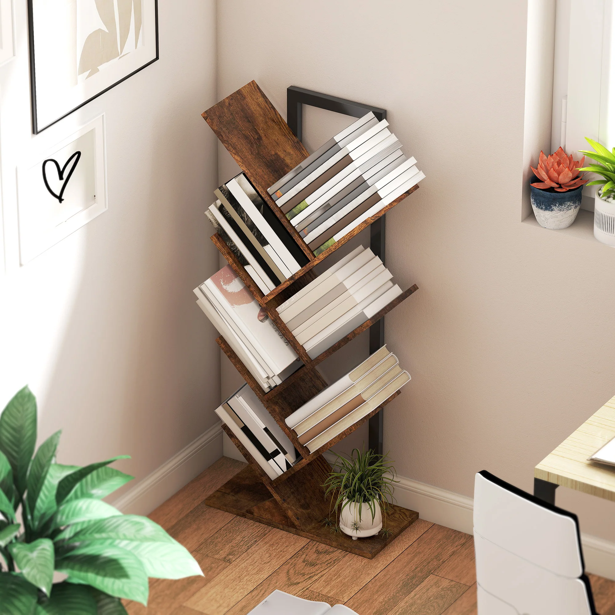 HOMCOM Tier Tree Bookshelf With Steel Frame For Living Room - Image 16