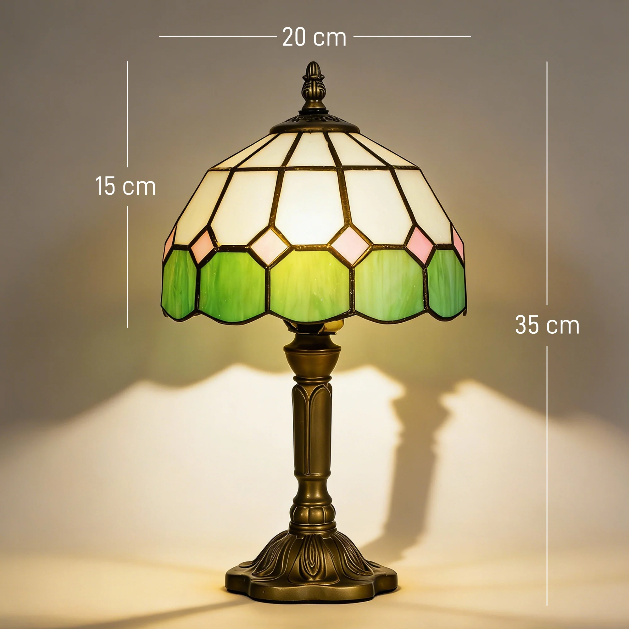 HOMCOM Tiffany-Style Table Lamp For Bedroom, Bulb Not Included, Green - Image 5