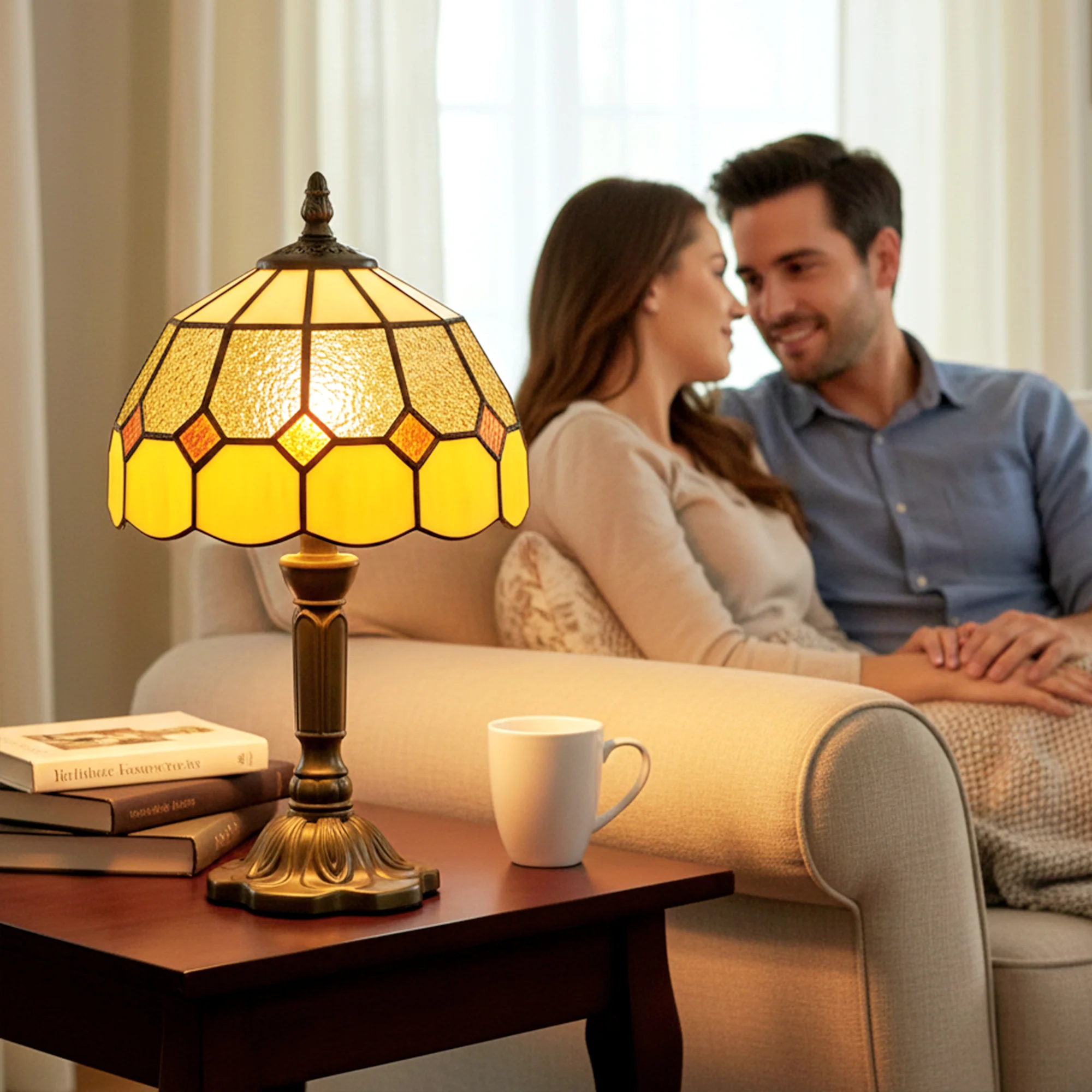 HOMCOM Tiffany-Style Table Lamp For Bedroom, Bulb Not Included, Orange - Image 6