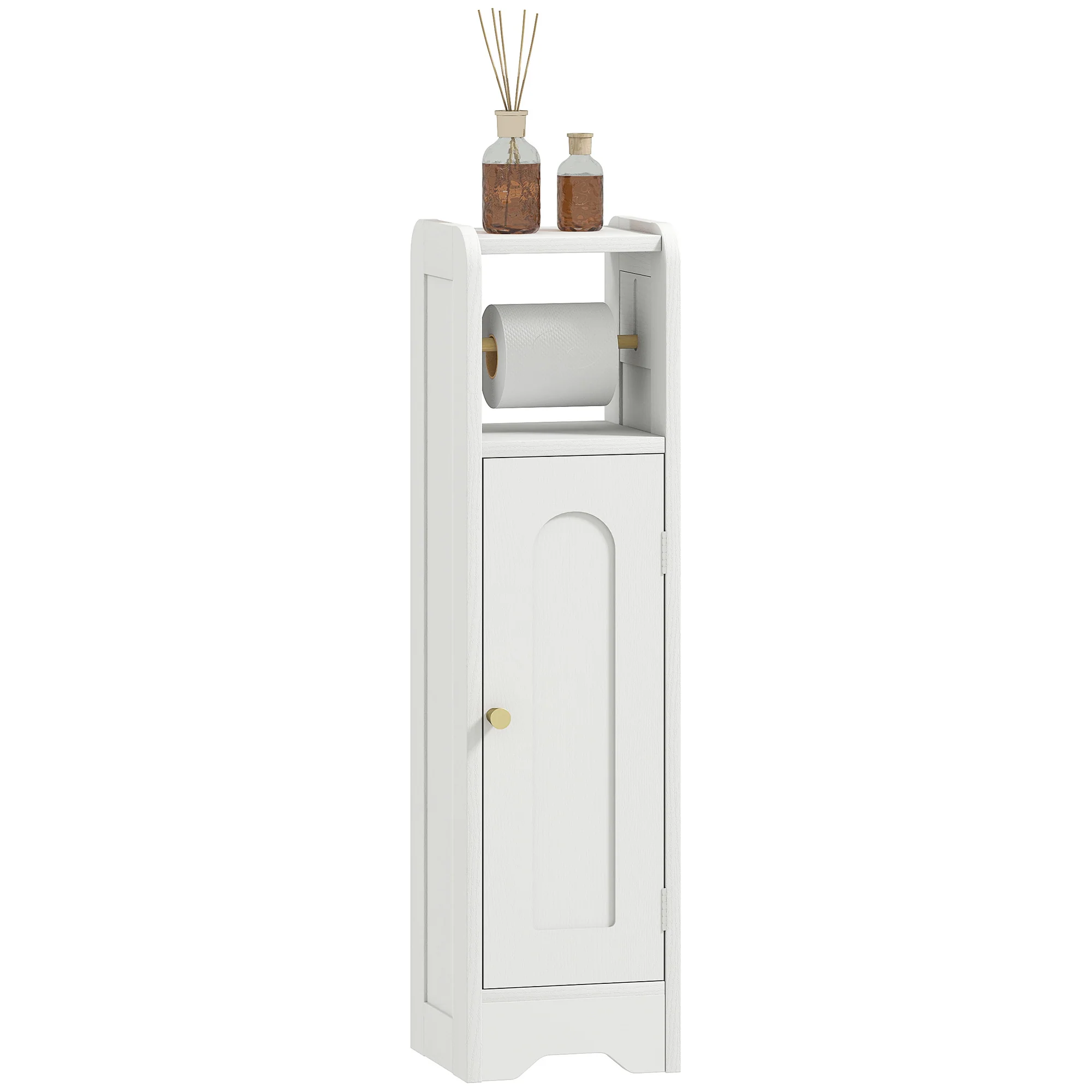 HOMCOM Toilet Roll Holder Slim Bathroom Cabinet with Adjustable Shelf White