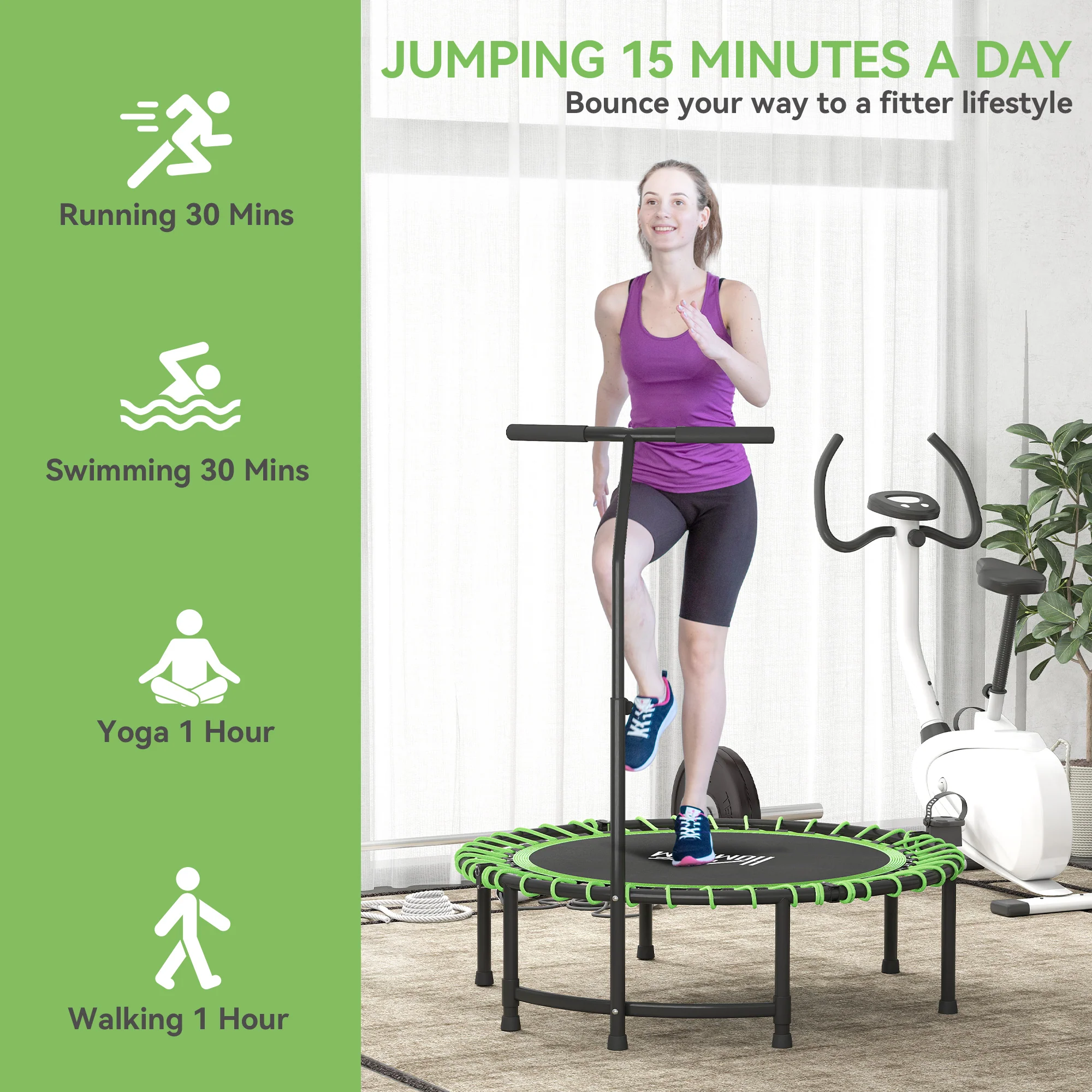 HOMCOM Trampoline Outdoor Bouncer Jumper Adjustable Handle - Image 7