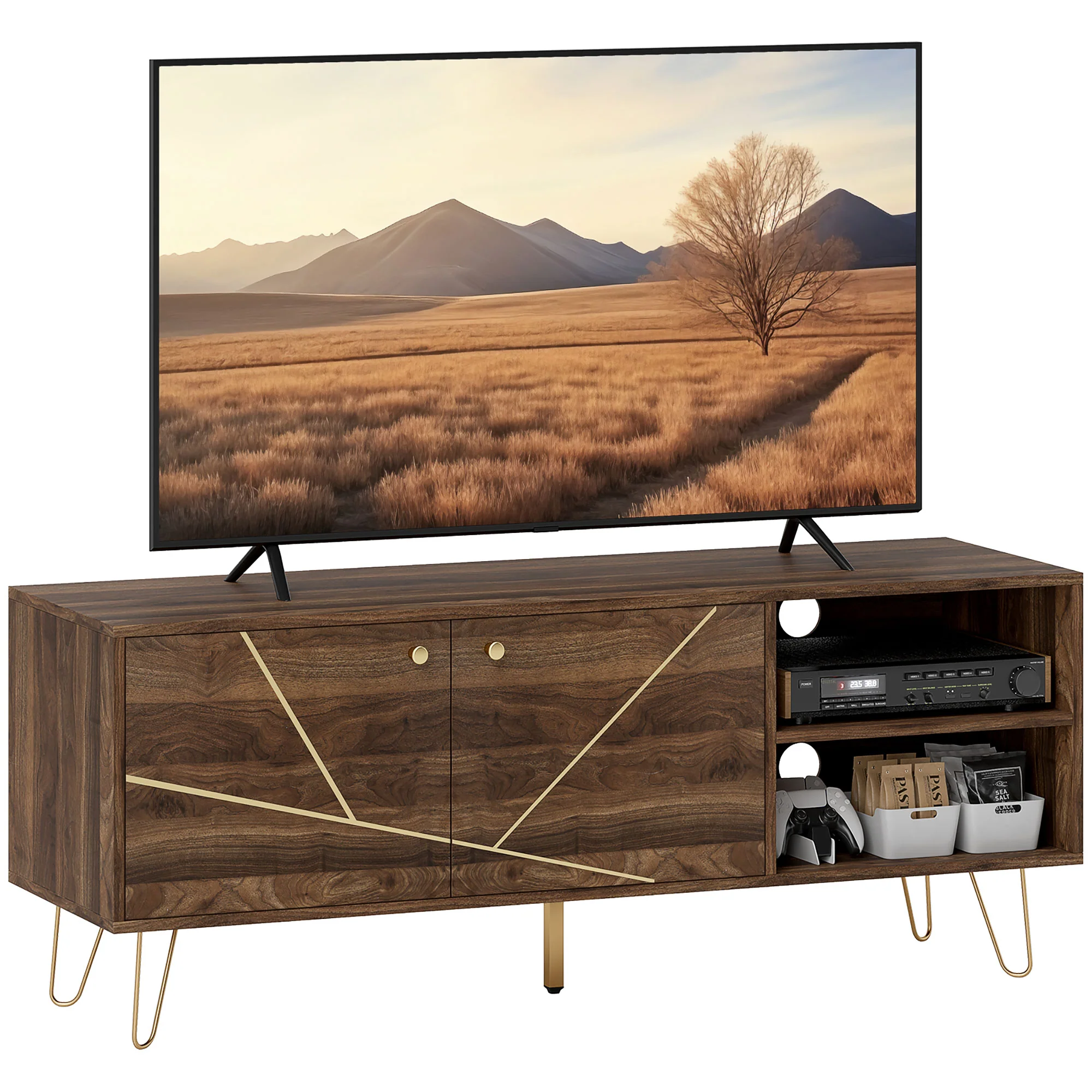 HOMCOM TV Stand Cabinet 130cm TV Unit w/ Adjustable Shelves for Living Room