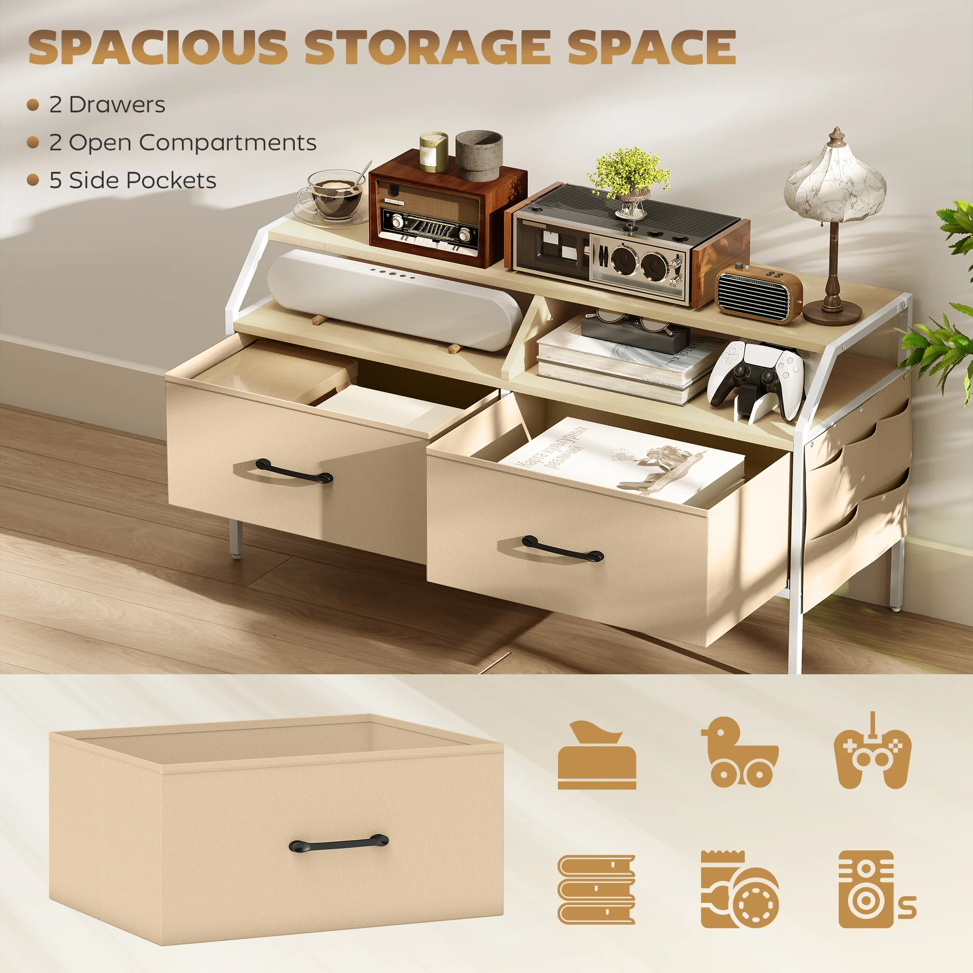 HOMCOM TV Stand Cabinet With 2 Foldable Drawers - Image 12