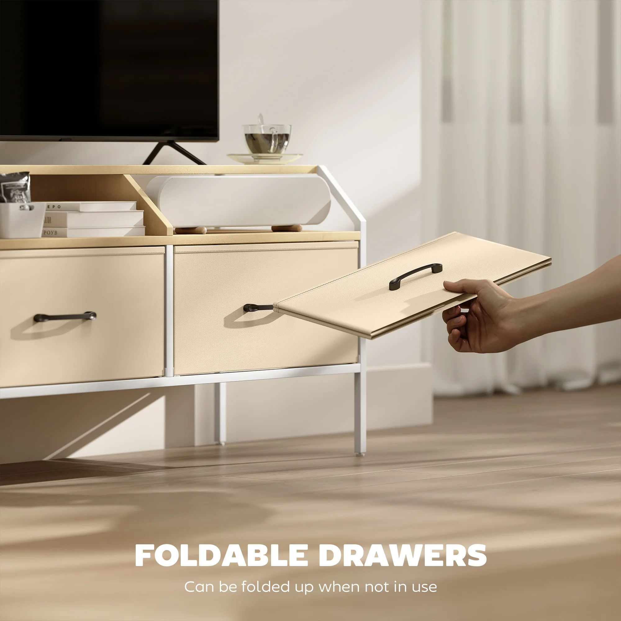 HOMCOM TV Stand Cabinet With 2 Foldable Drawers - Image 13