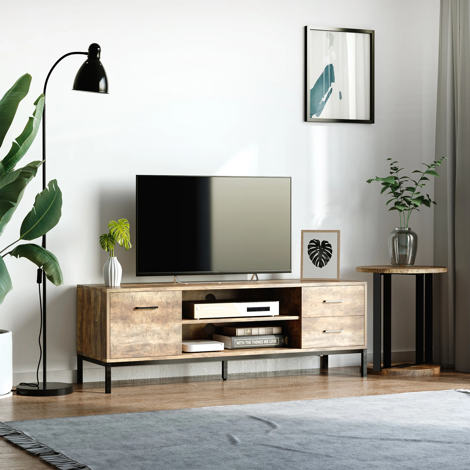 HOMCOM TV Stand For TV Up To 50 Inches With Storage Coffee - Image 2