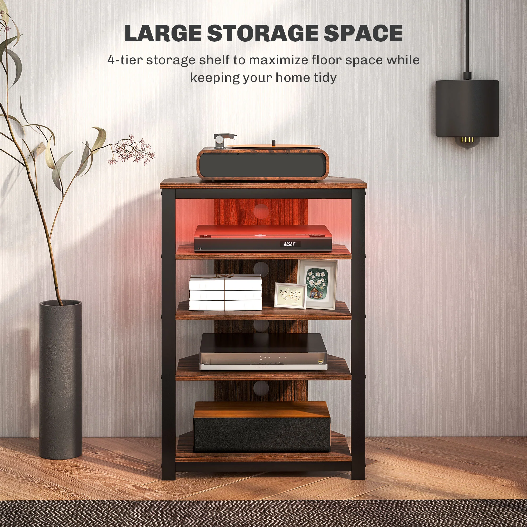 HOMCOM TV Stand With Lights, 4-Tier Storage Shelves For TVs Up To 29" - Image 4