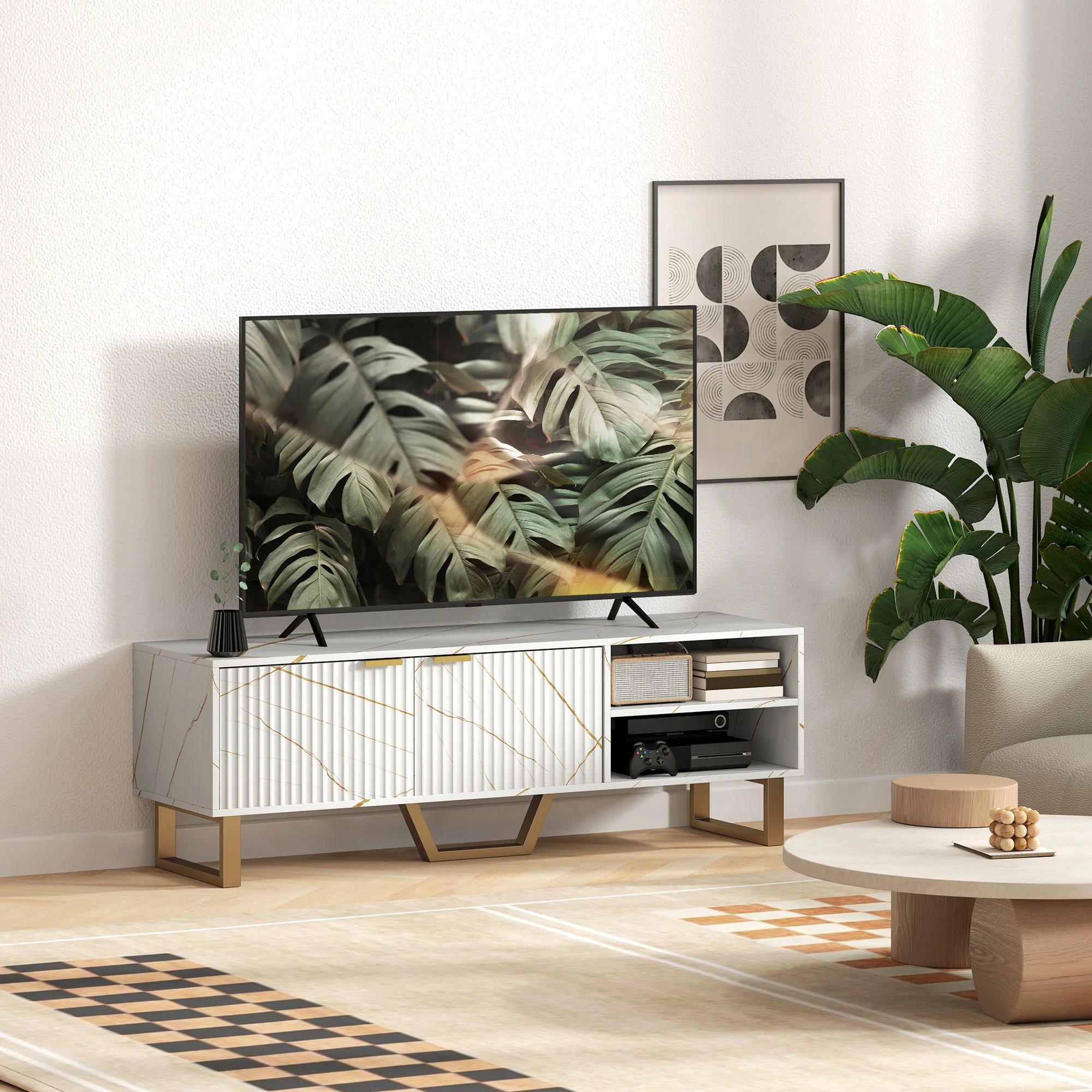 HOMCOM TV Unit, TV Stand Cabinet with Shelves and Storage Cupboard - Image 17