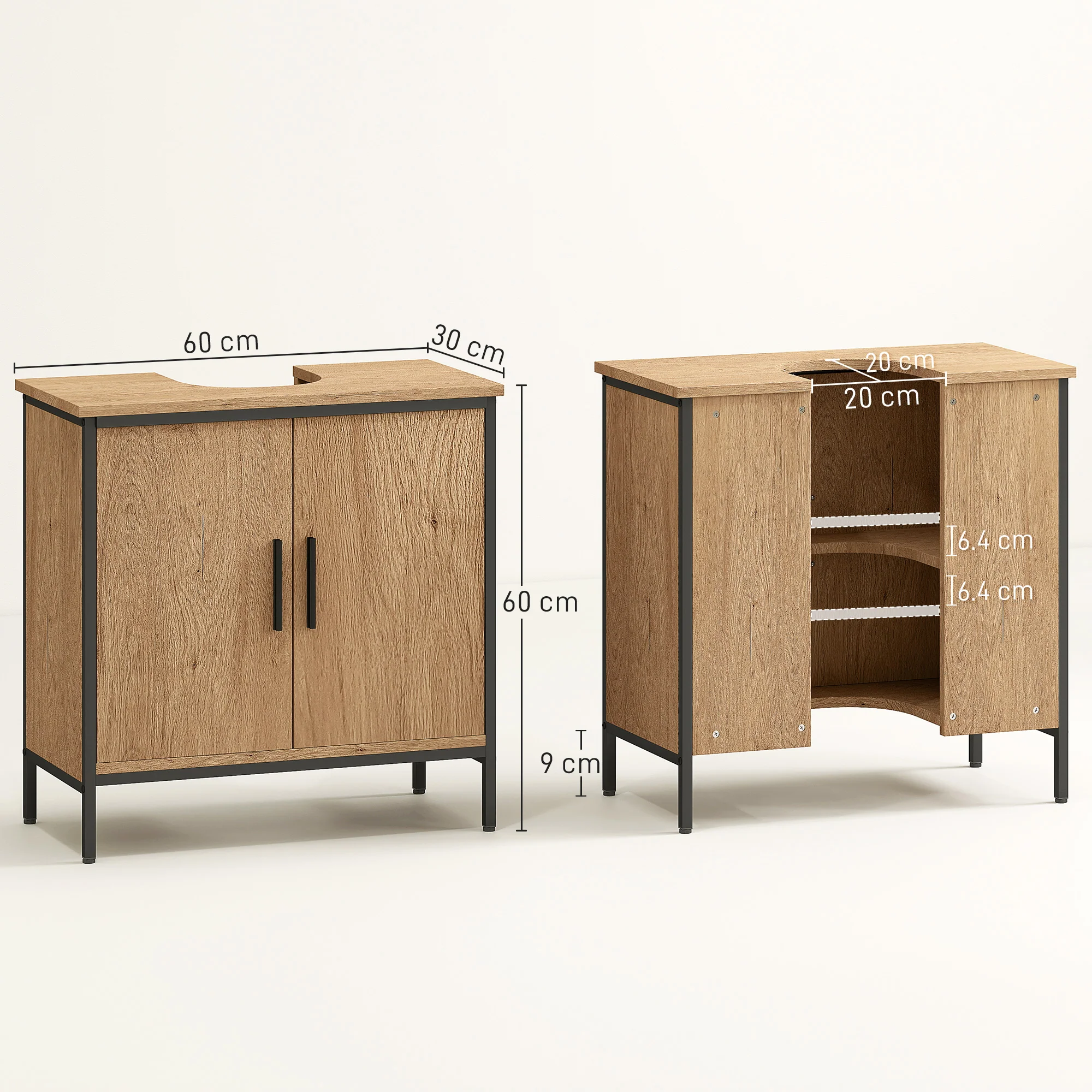 HOMCOM Under Sink Cabinet with Doors for Basin without or with Pedestal Oak - Image 5