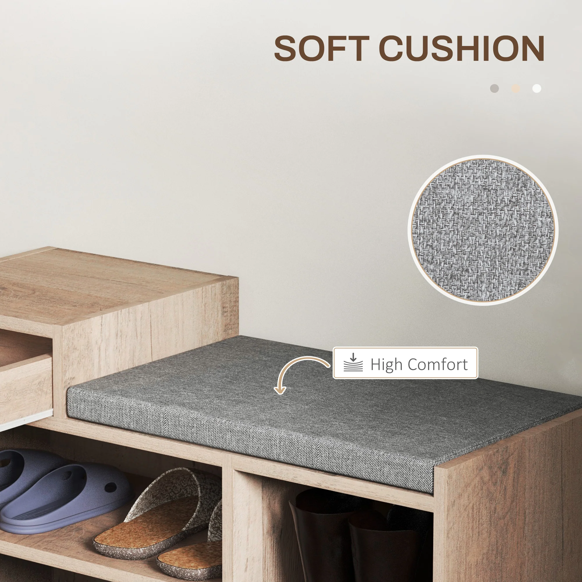 HOMCOM Upholstered Entryway Shoe Bench With Storage Drawer Distressed Grey - Image 7