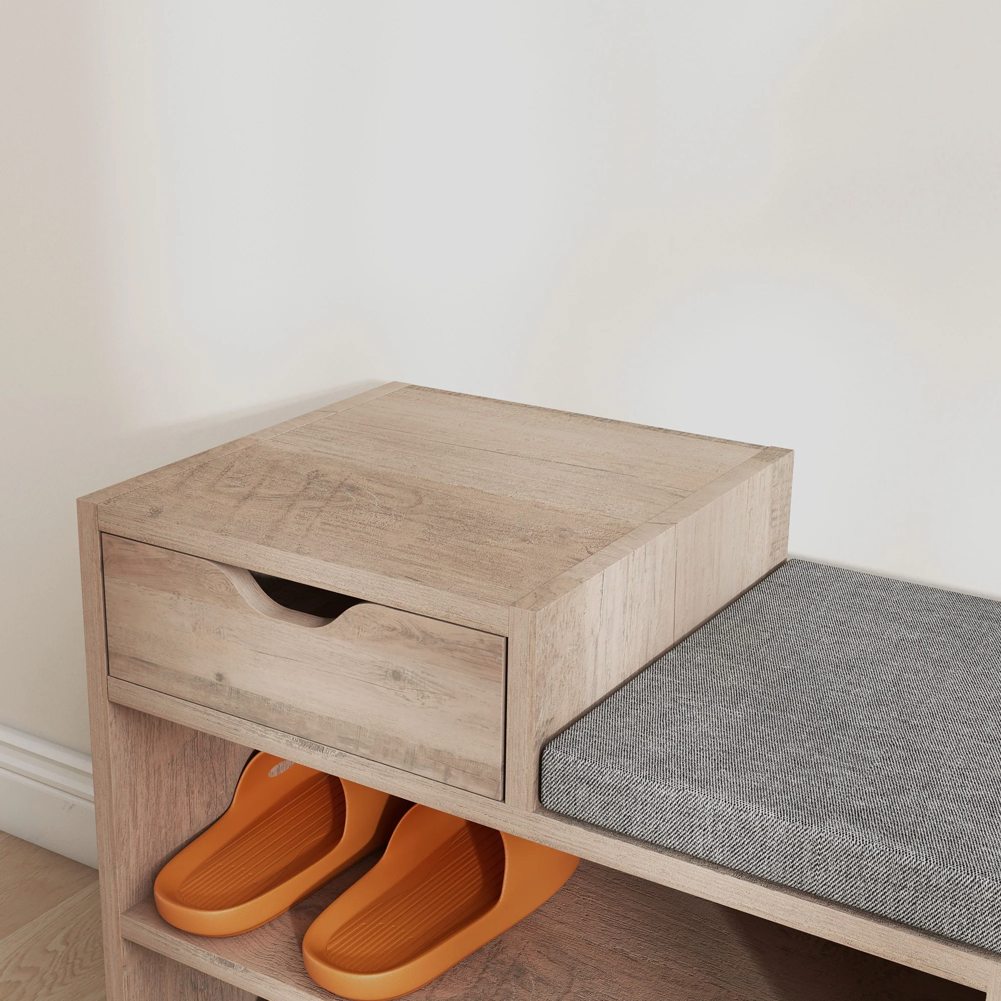 HOMCOM Upholstered Entryway Shoe Bench With Storage Drawer Distressed Grey - Image 9