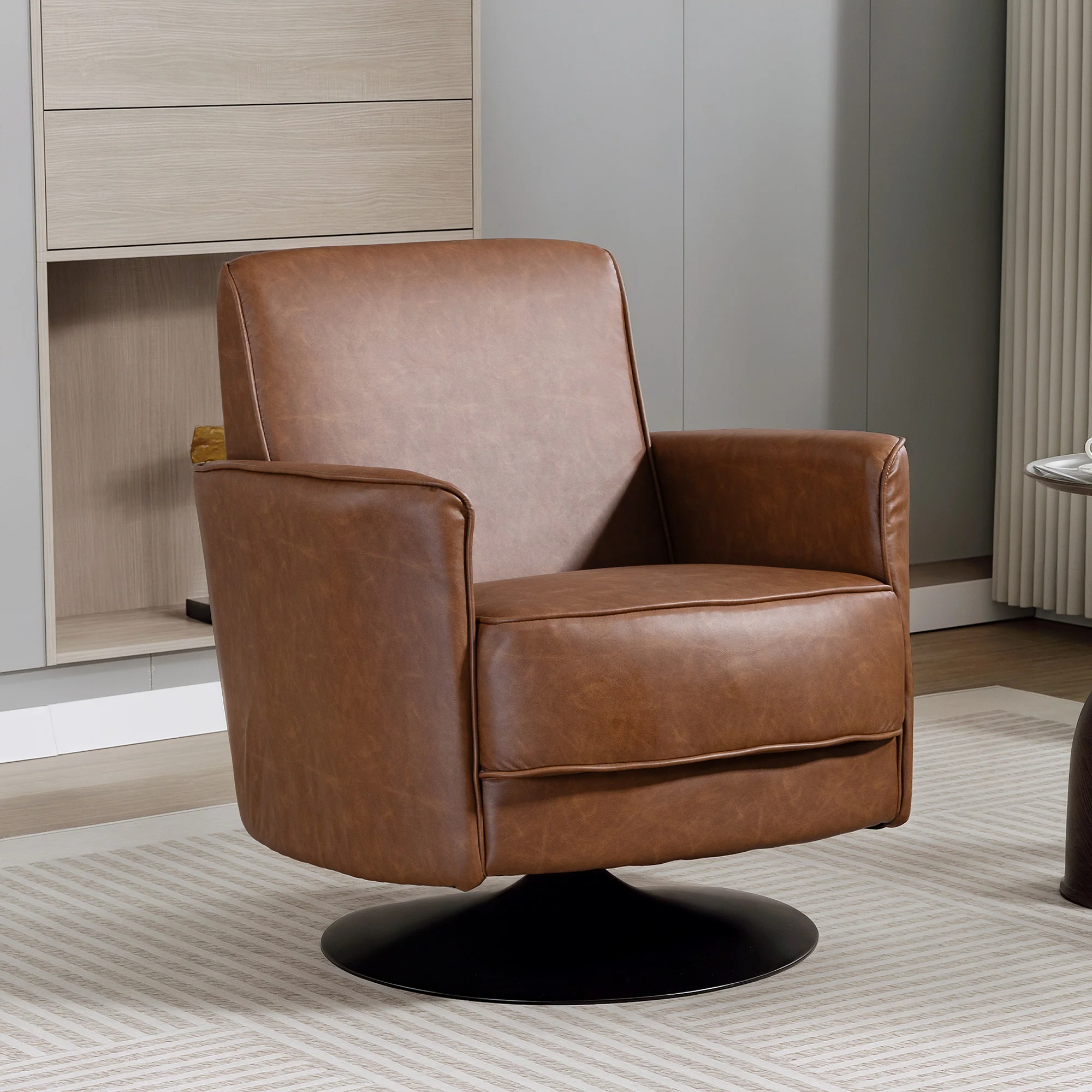 HOMCOM Upholstered PU Leather Armchair For Living Room, Brown - Image 2