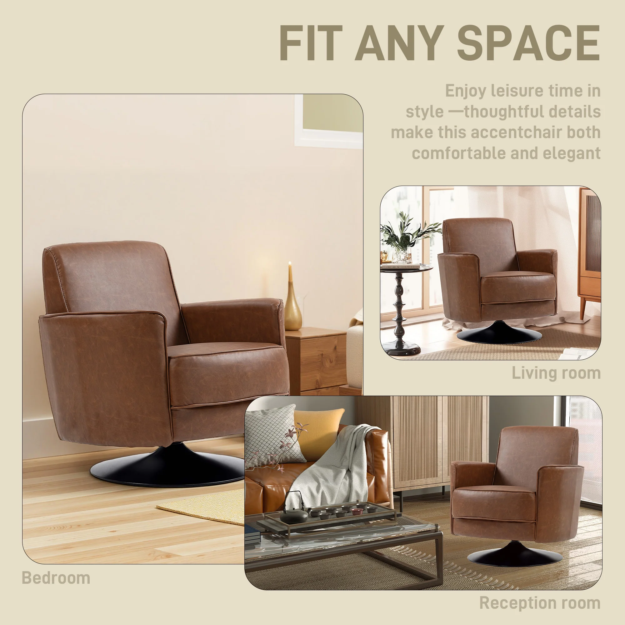HOMCOM Upholstered PU Leather Armchair For Living Room, Brown - Image 6