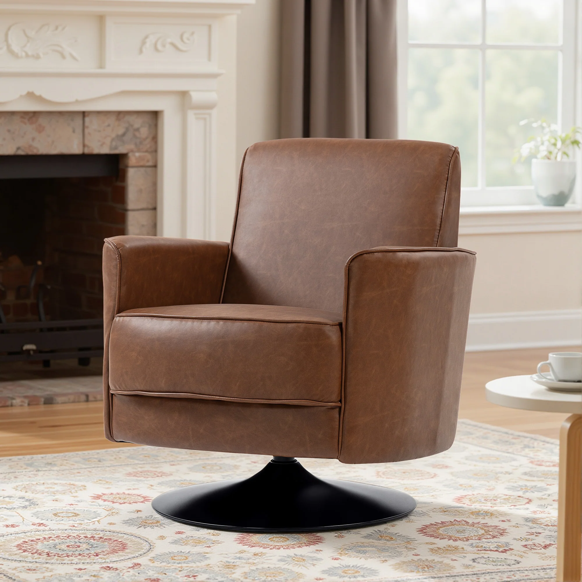 HOMCOM Upholstered PU Leather Armchair For Living Room, Brown - Image 8