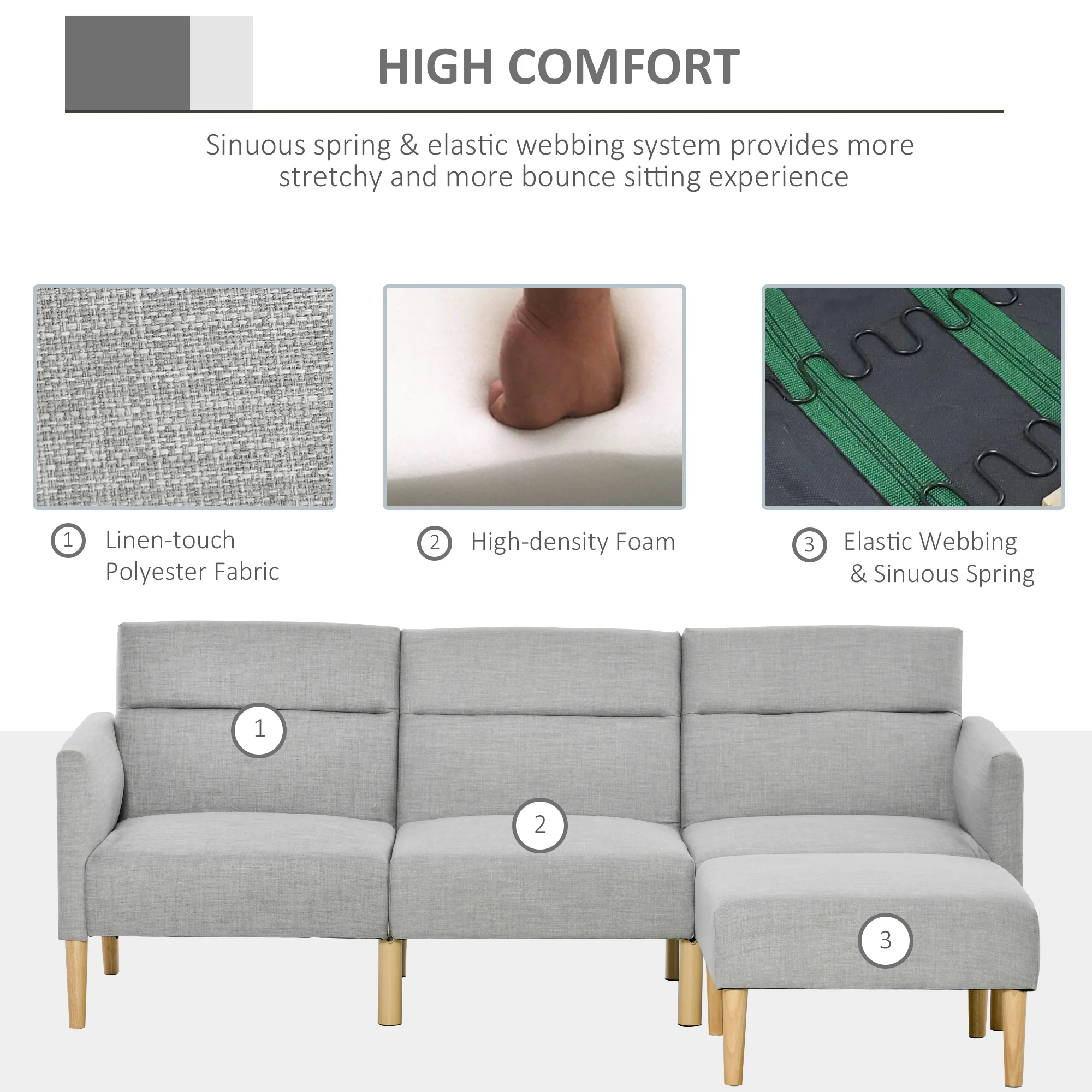 HOMCOM Upholstered Sofa bed Reversible Sectional Sofa Set linen-Touch Sleeper - Image 6