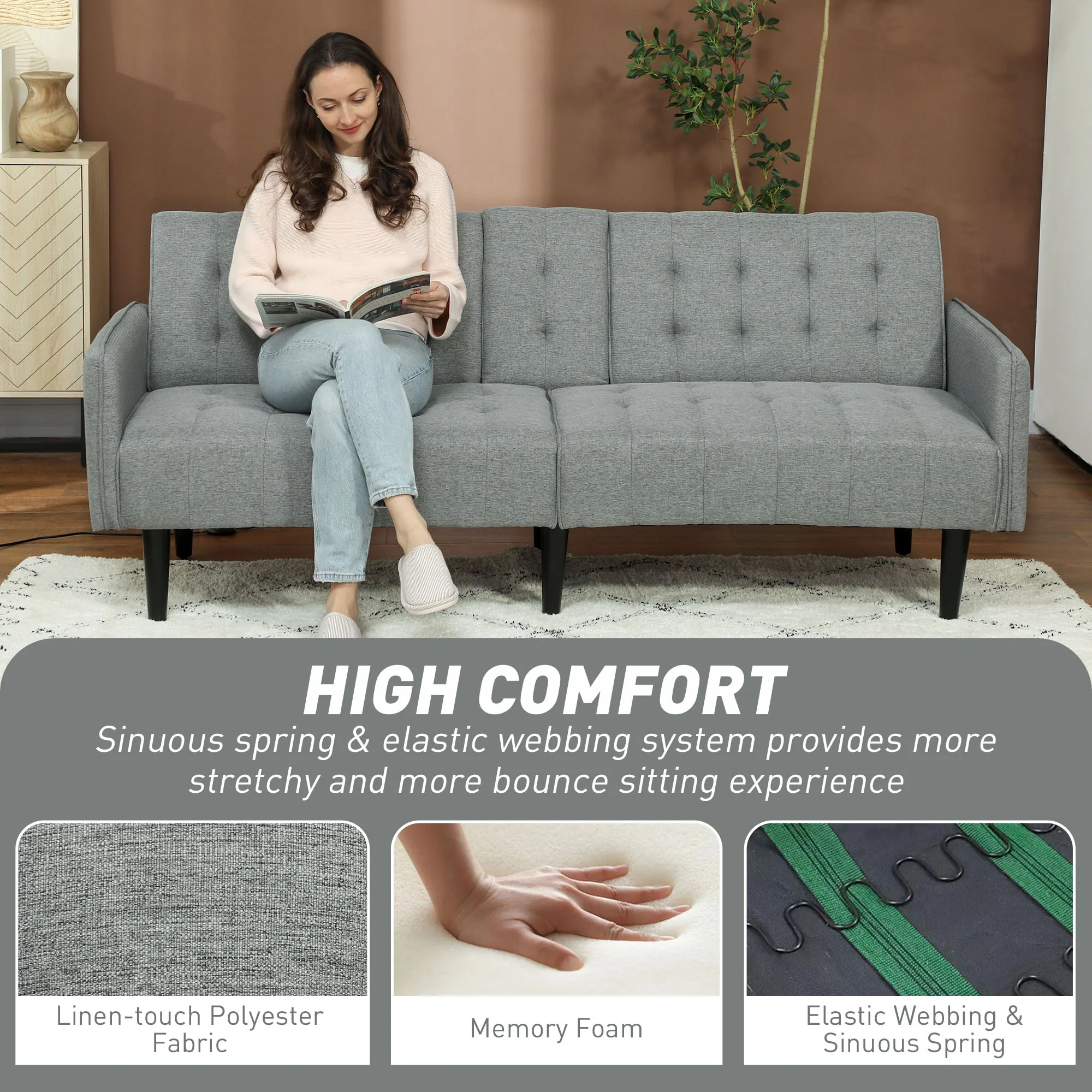 HOMCOM Upholstered Sofa Bed 3 Seater Home Theater With Storage - Image 16