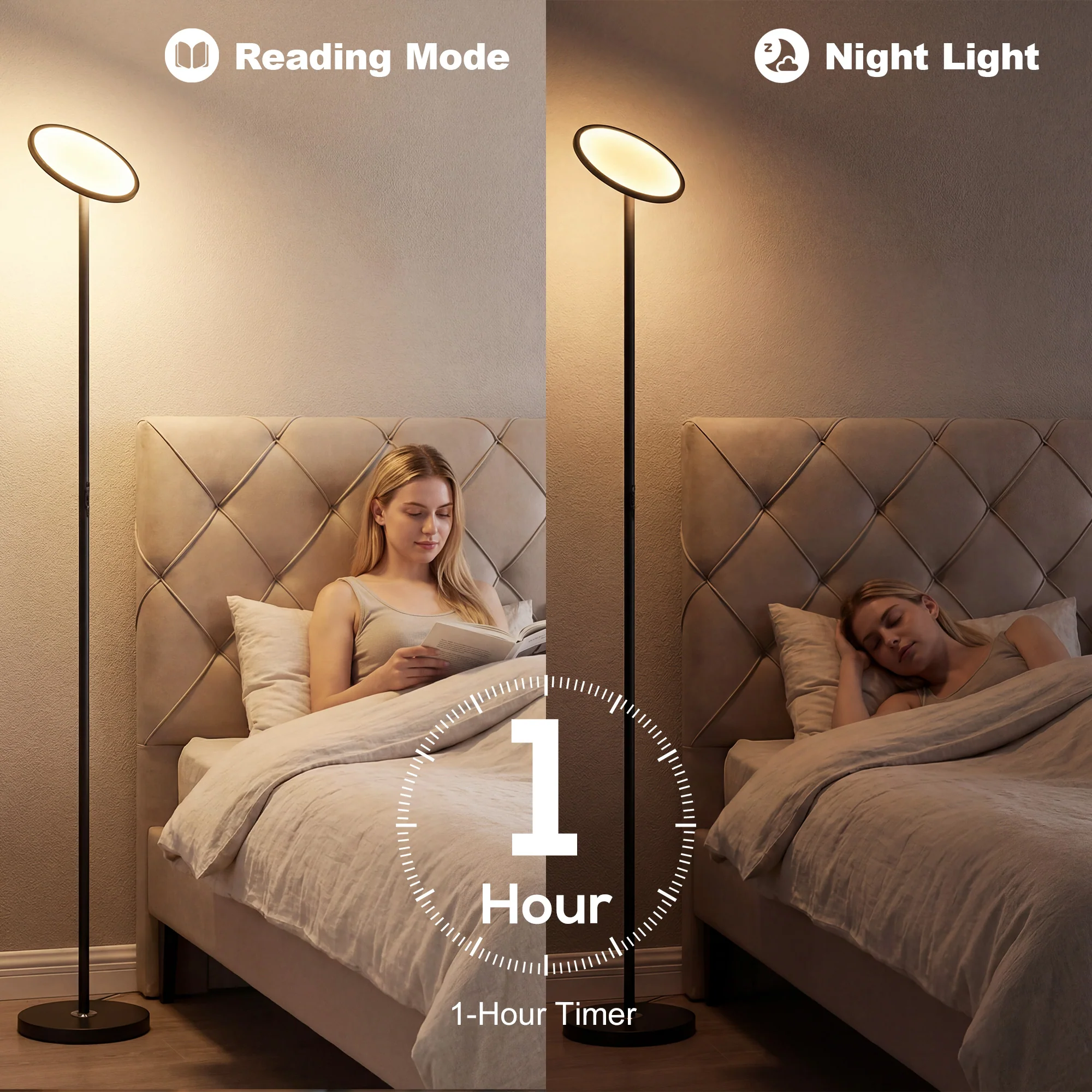 HOMCOM Uplighter Floor Lamp With Tuya App And Music Sync For Bedroom, Black - Image 8