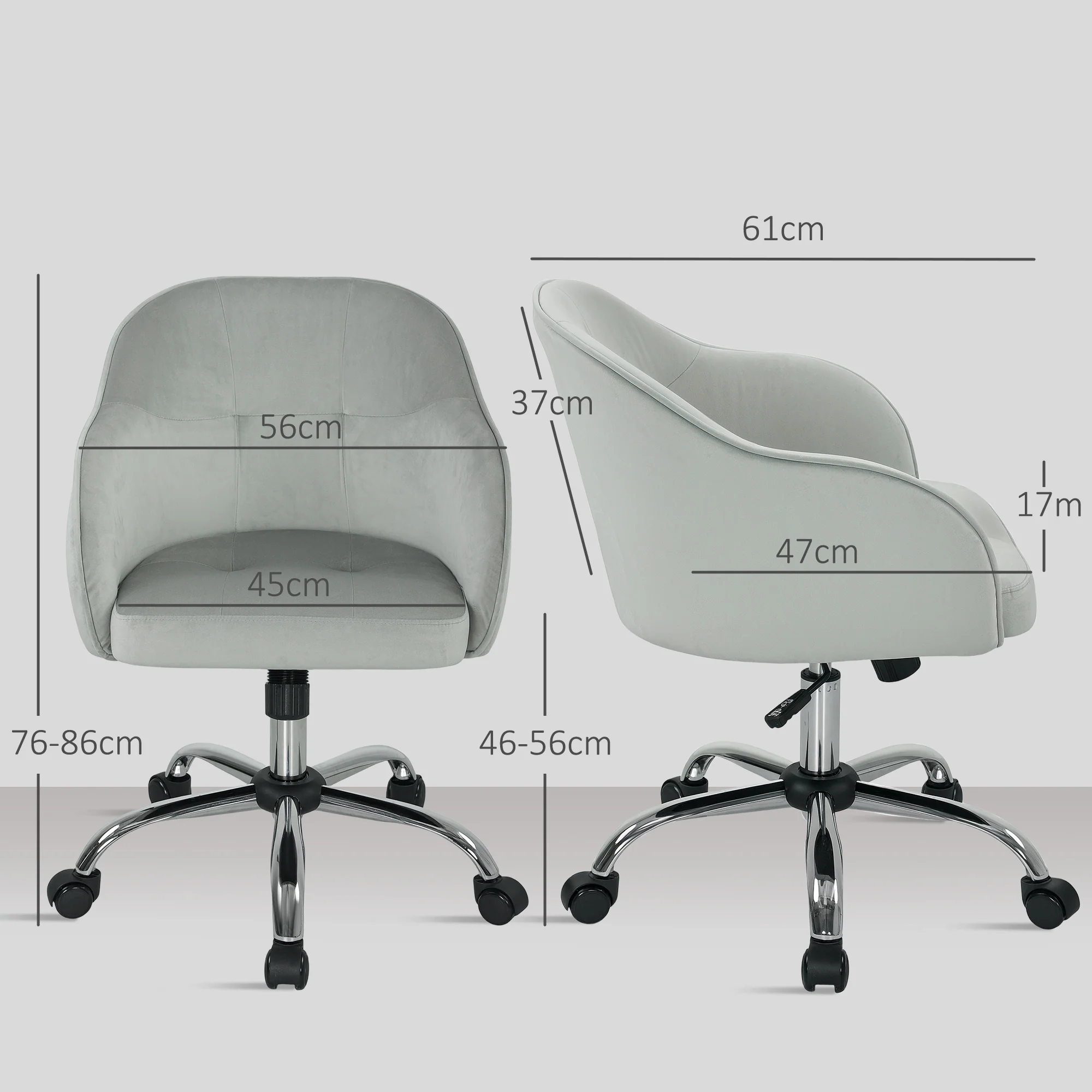 HOMCOM Vanity Chair For Desk, With Height Adjustable, Wheels - Image 14