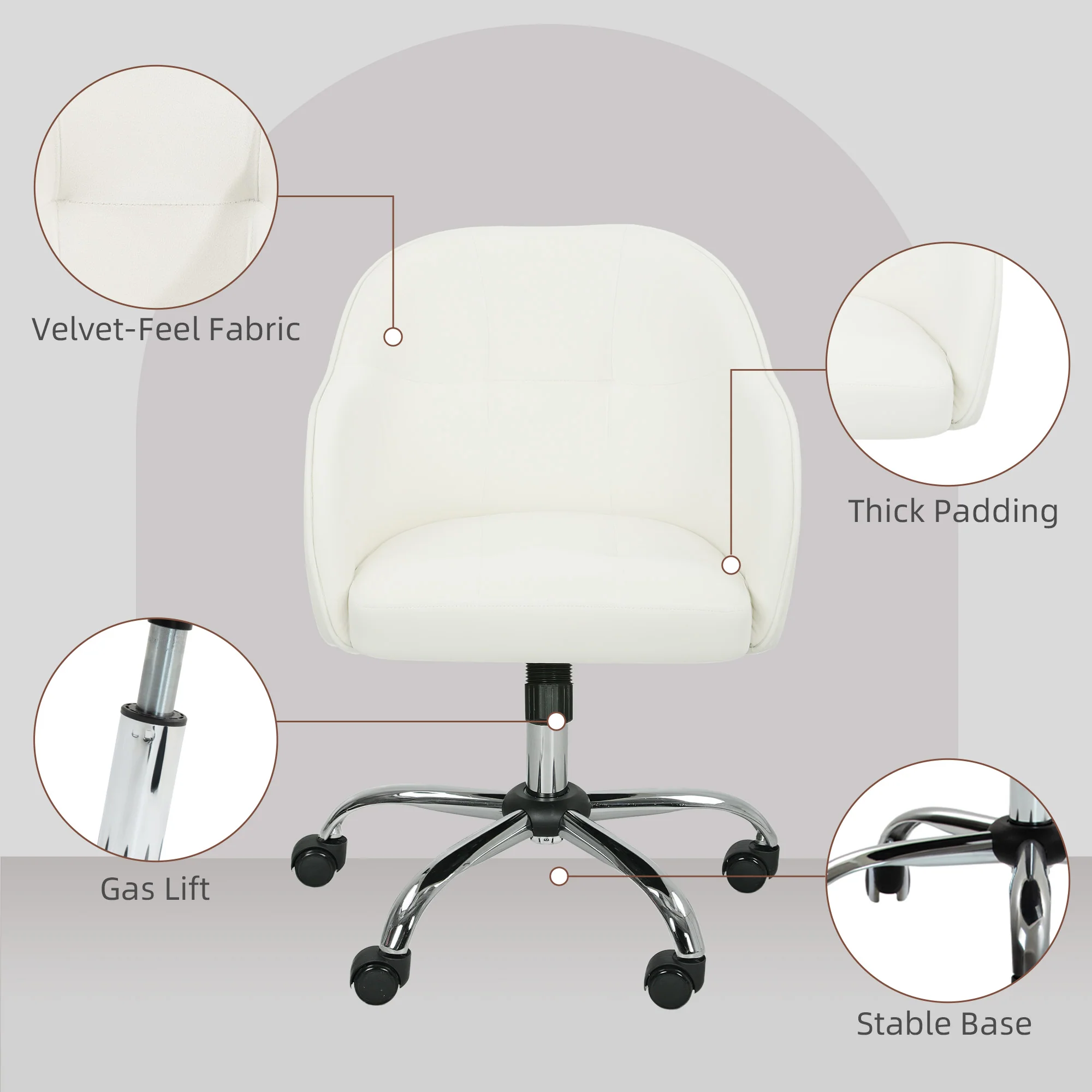 HOMCOM Vanity Chair For Desk, With Height Adjustable, Wheels - Image 6