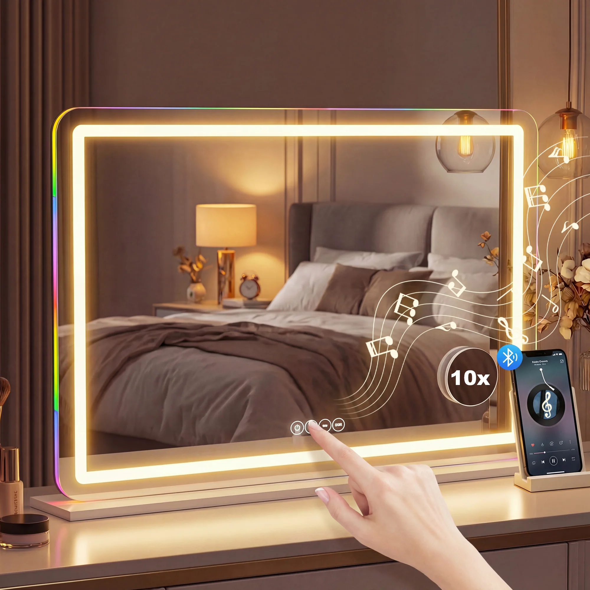 HOMCOM Vanity Mirror With Lights And Bluetooth Speaker, 80 X 60 Cm, White - Image 2