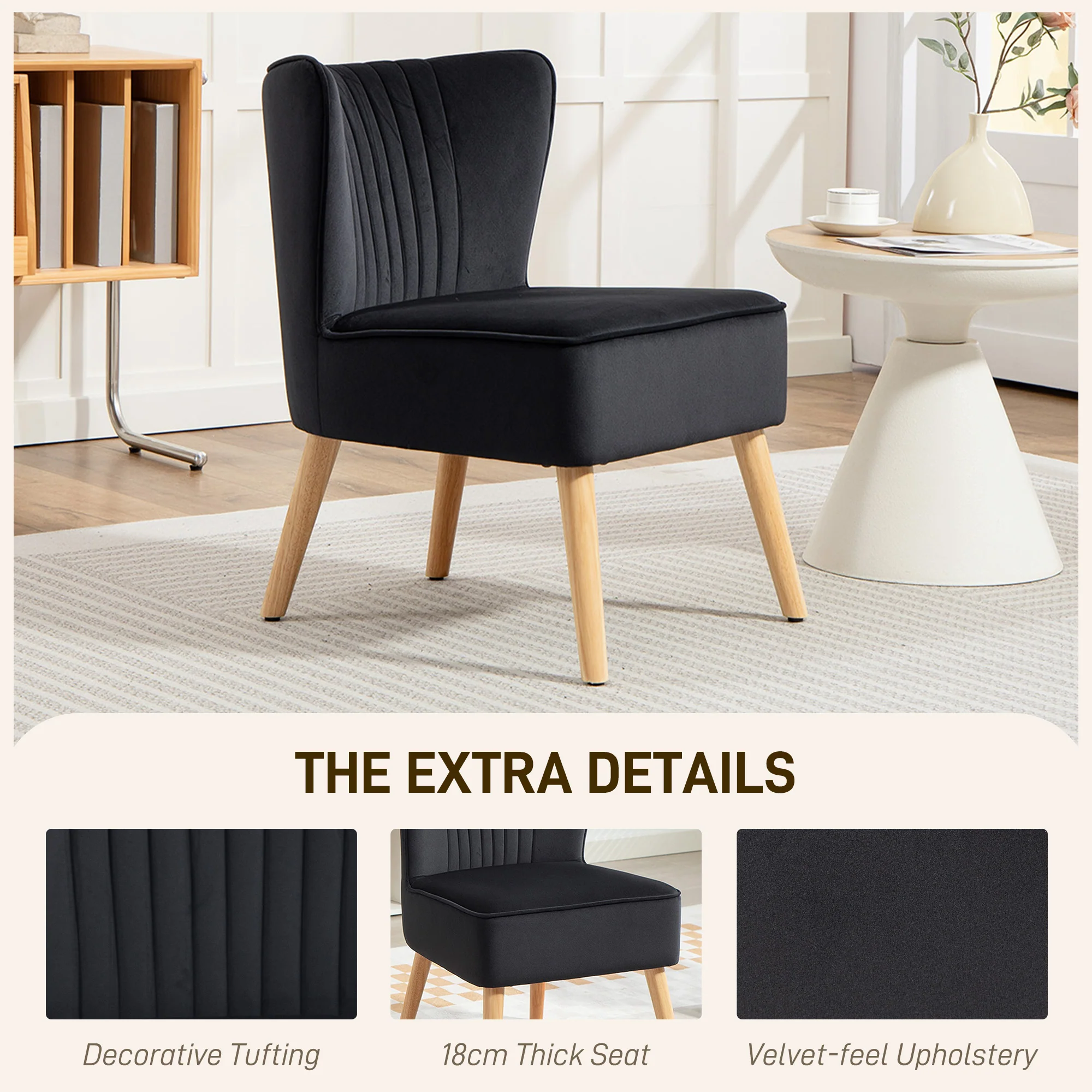 HOMCOM Velvet Accent Chair Occasional Tub Chair For Living Room, Black - Image 4