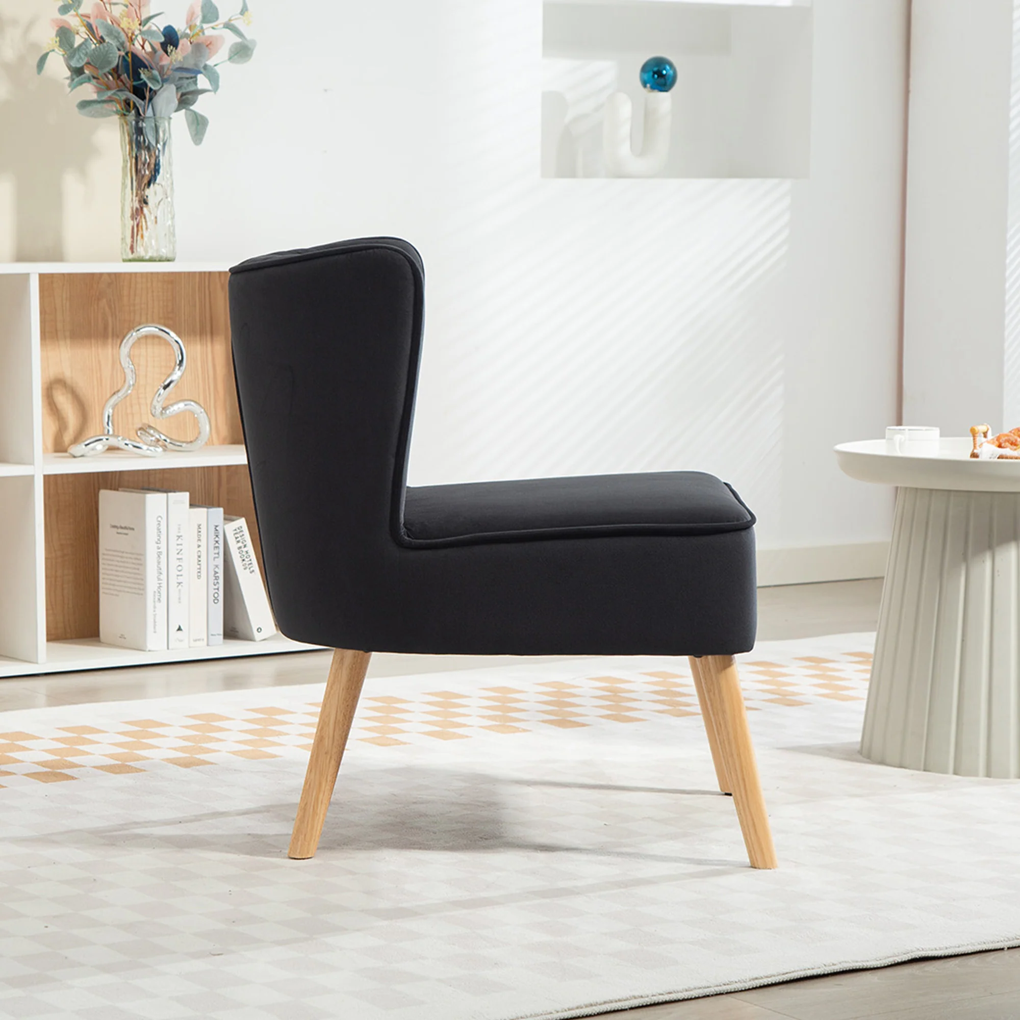 HOMCOM Velvet Accent Chair Occasional Tub Chair For Living Room, Black - Image 7