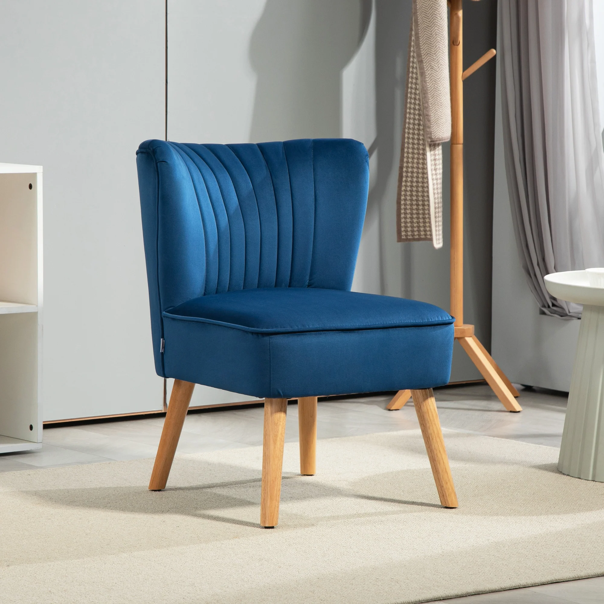 HOMCOM Velvet Accent Chair Occasional Tub Chair For Living Room, Dark Blue - Image 2