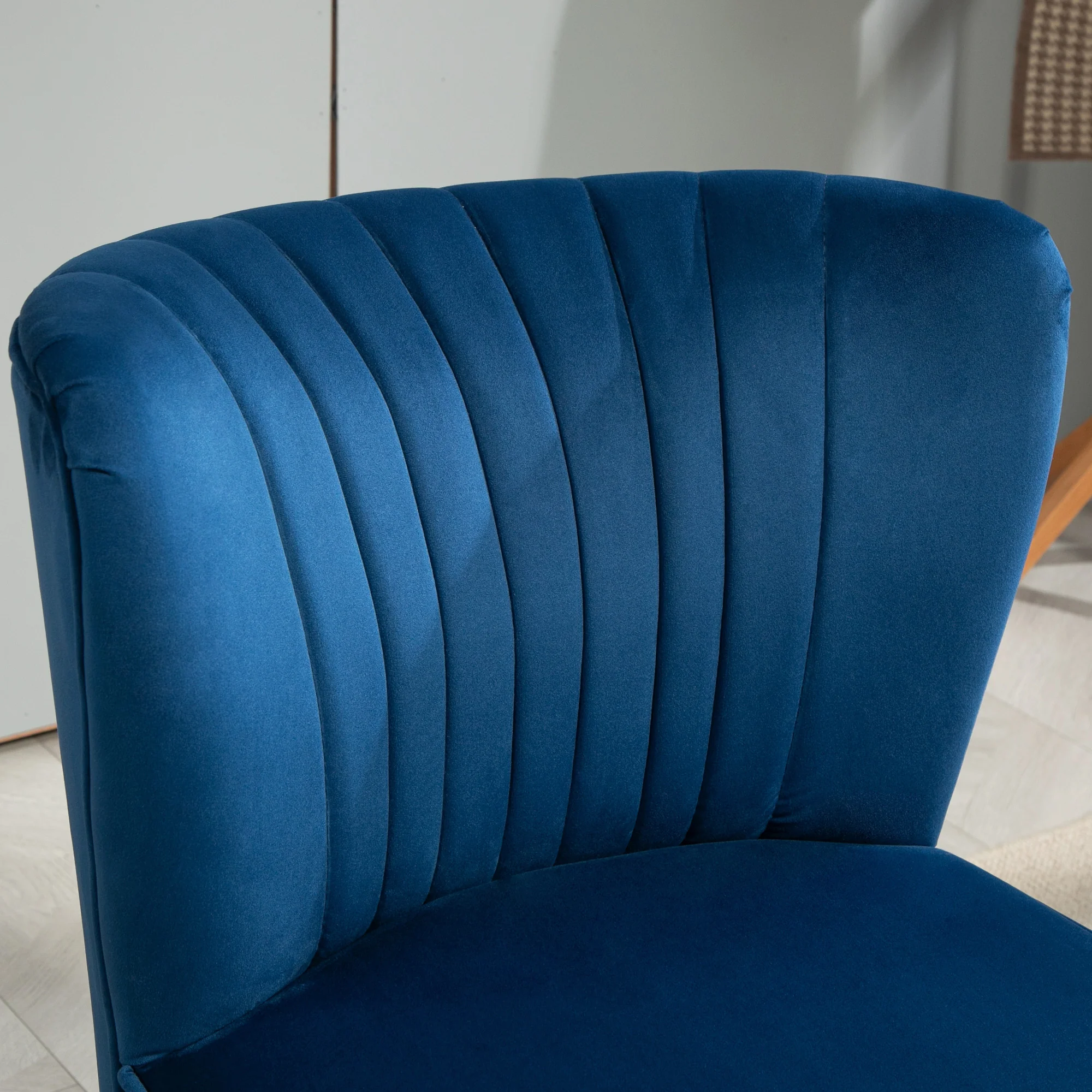 HOMCOM Velvet Accent Chair Occasional Tub Chair For Living Room, Dark Blue - Image 7