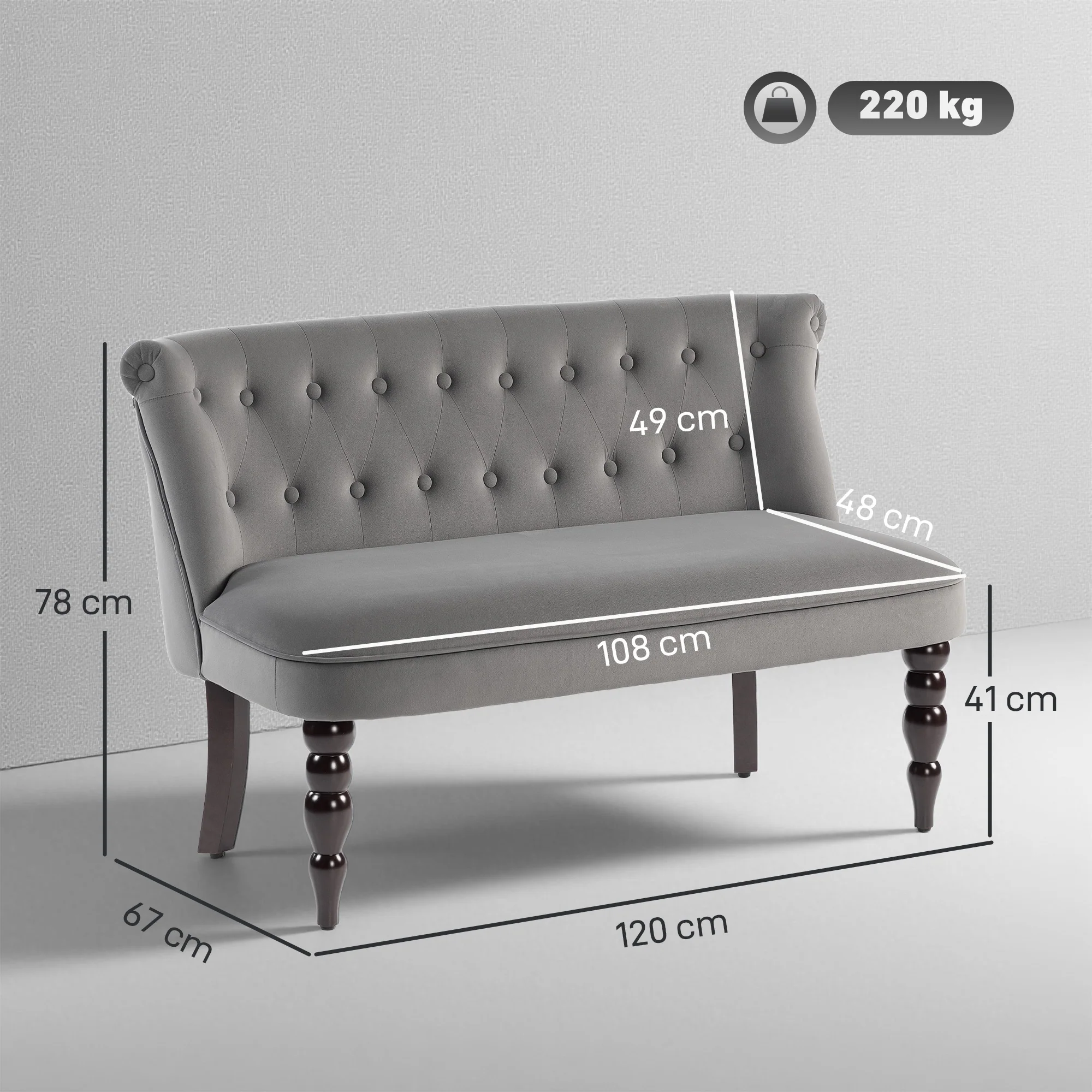 HOMCOM Velvet-Feel Two-Seat Lounger Sofa With Wood Frame - Image 5