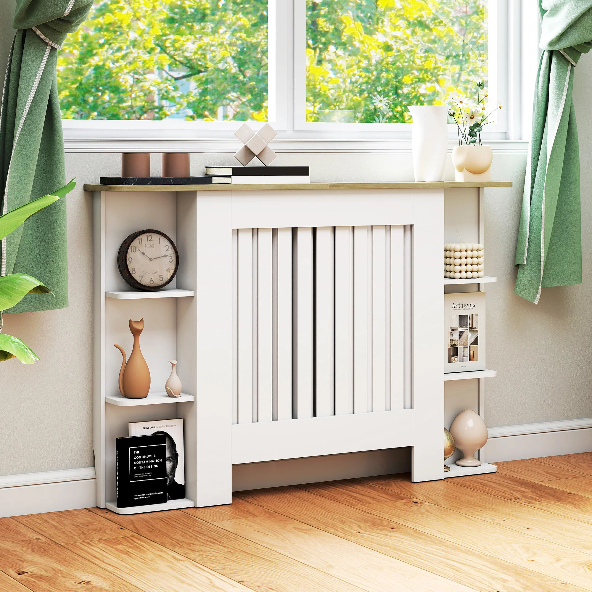 HOMCOM Vertical Slatted Heater Cover for Living Room, White - Image 9