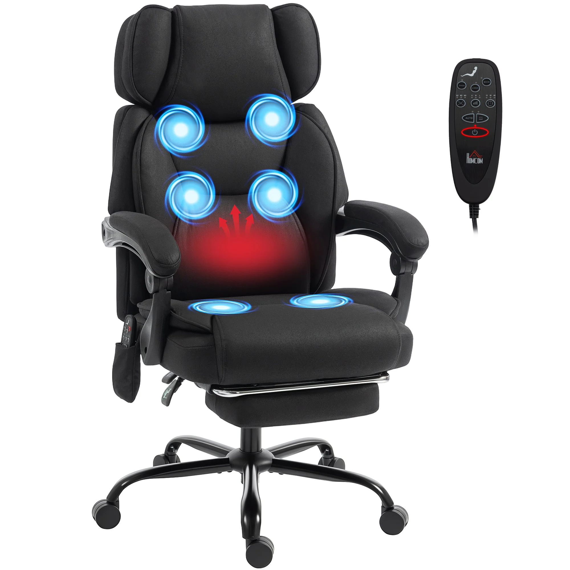 HOMCOM Vibration Massage Office Chair W/ Heat Reclining Function, Black