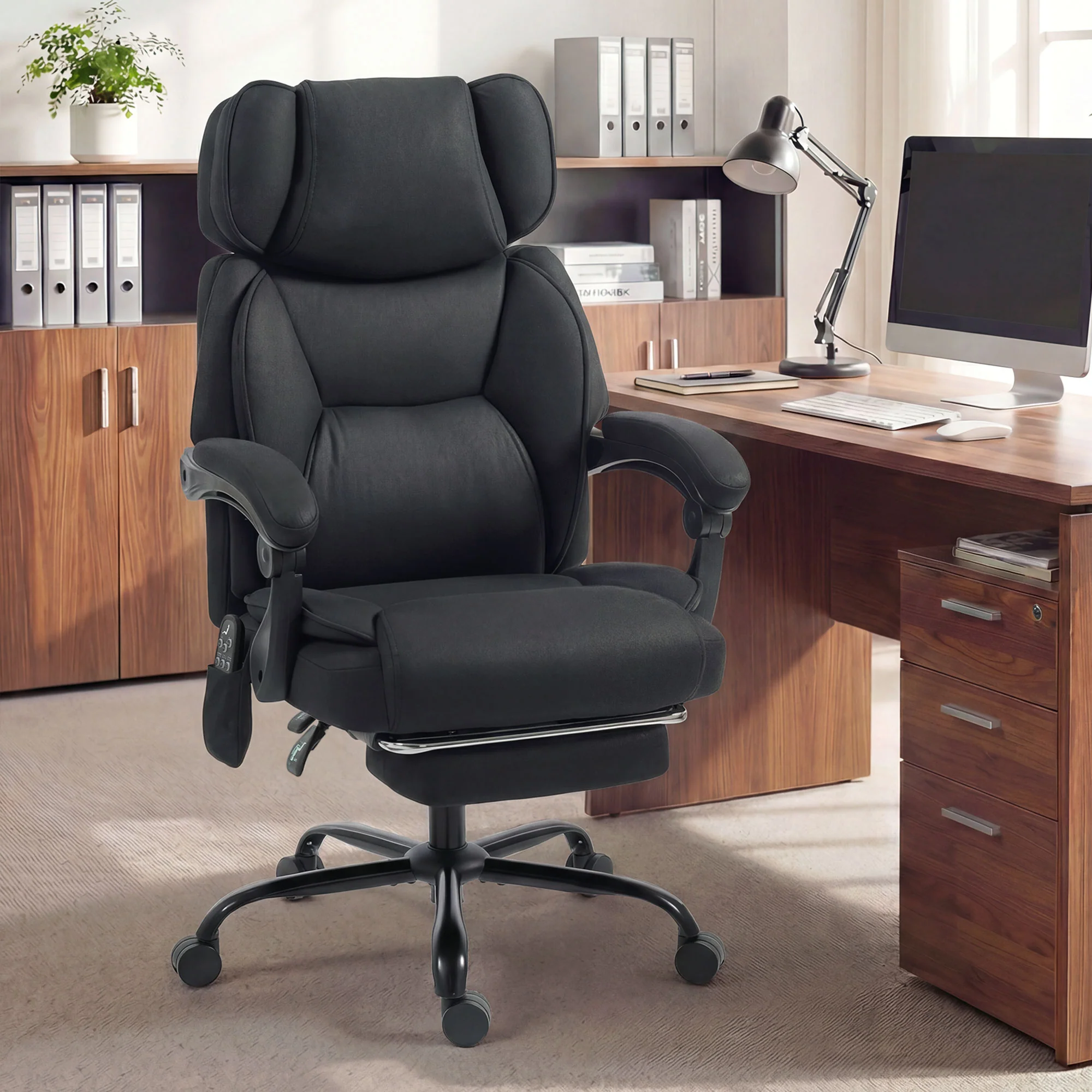 HOMCOM Vibration Massage Office Chair W/ Heat Reclining Function, Black - Image 8