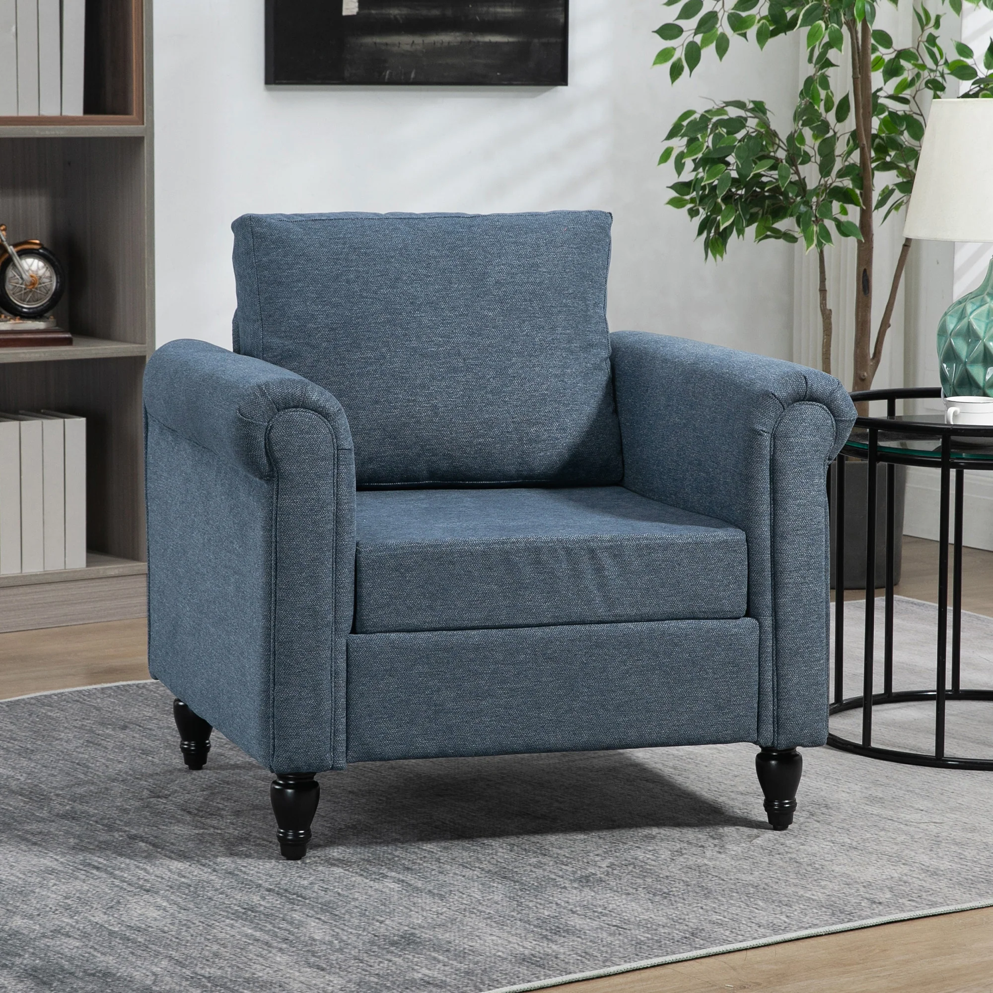 HOMCOM Vintage Armchair Fabric Accent Chair with Gourd-Shaped Rubber Wood Legs - Image 2