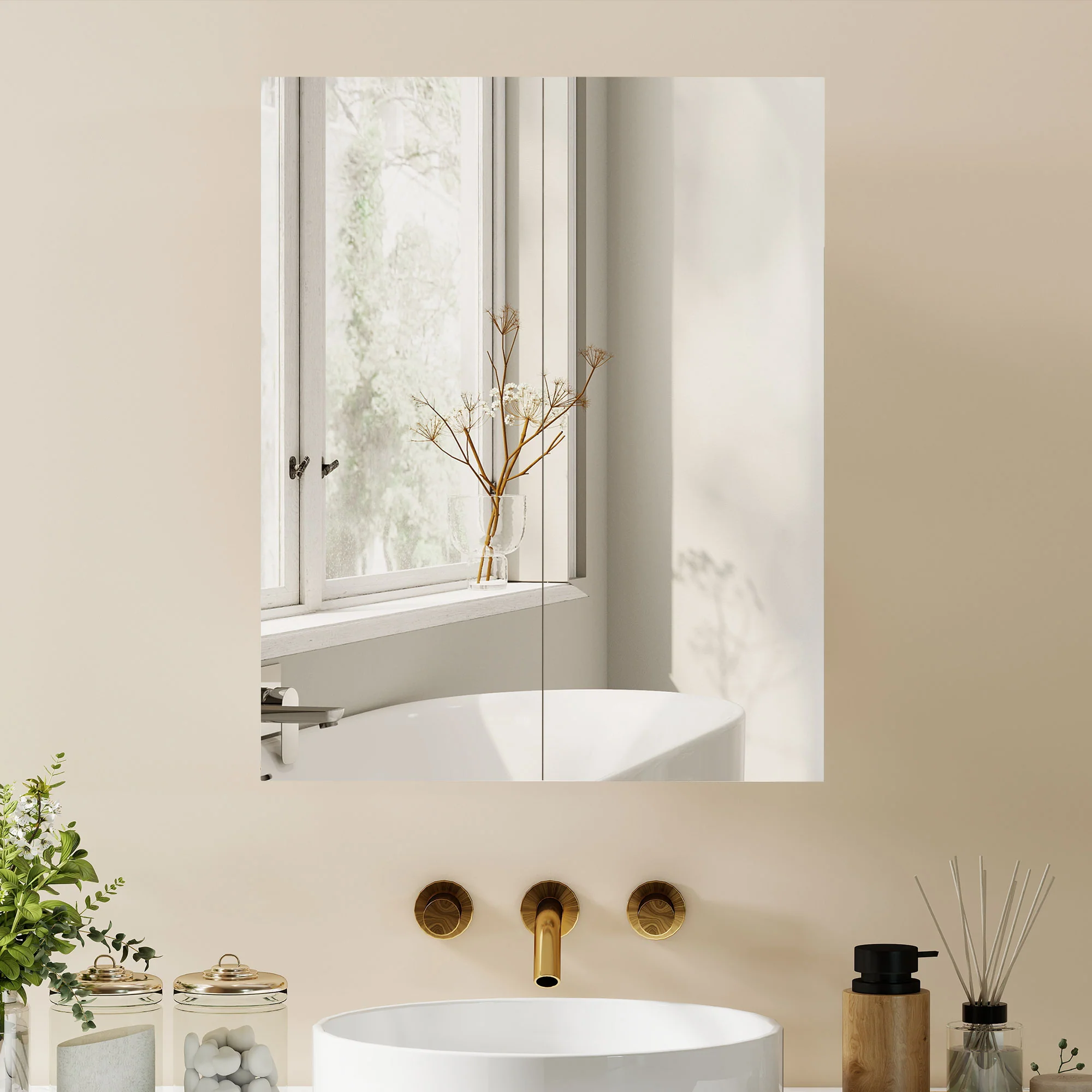 HOMCOM Wall Mounted Bathroom Mirror Storage Cabinet w/ Door Adjustable Shelf - Image 8