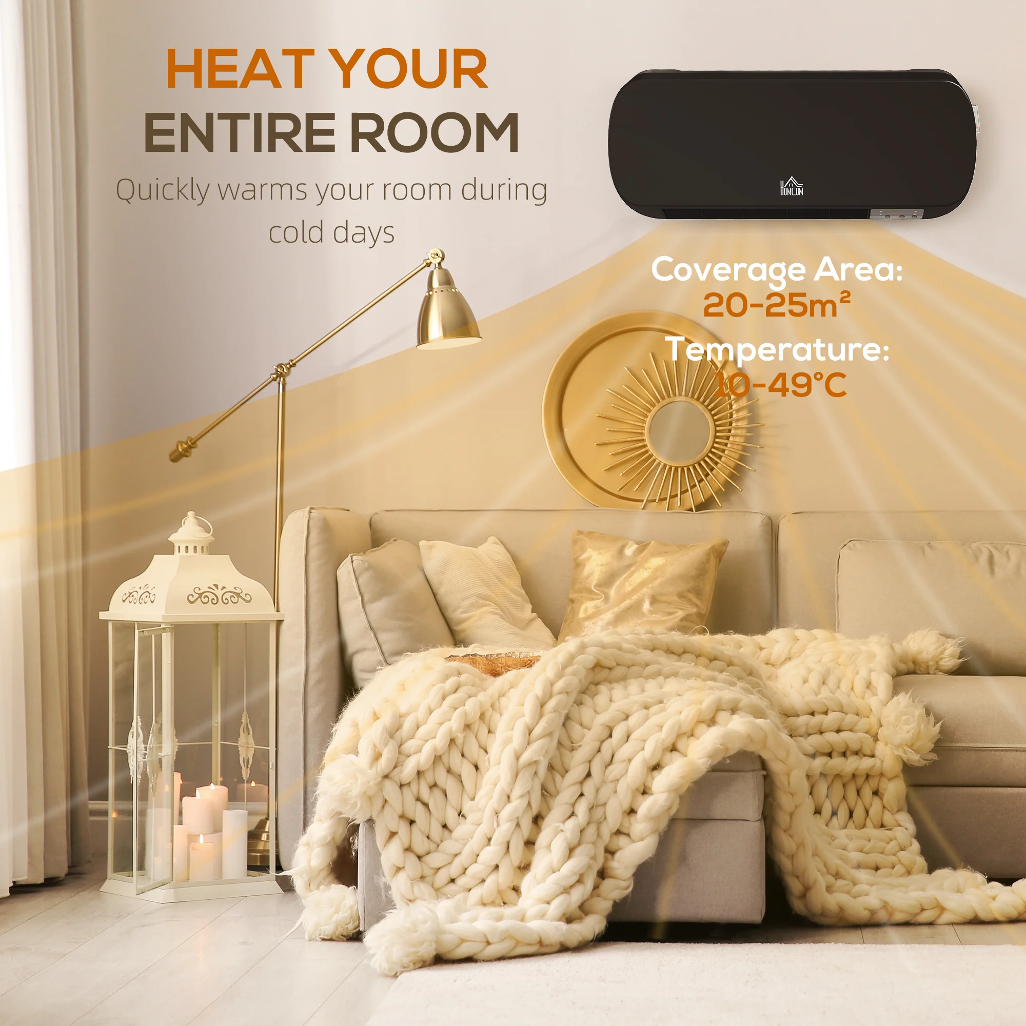 HOMCOM Wall Mounted Electric Heater with Timer Overheat Protection Black - Image 6