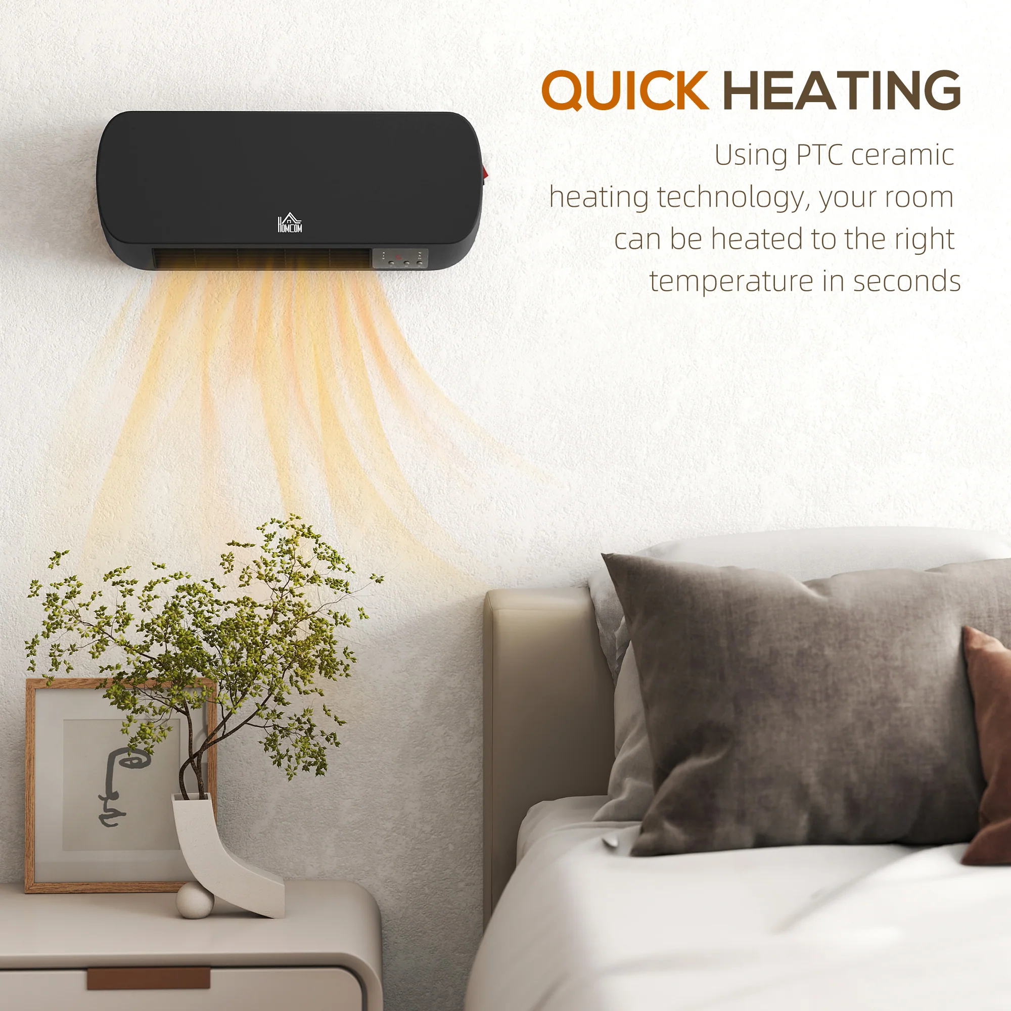 HOMCOM Wall Mounted Electric Heater with Timer Overheat Protection Black - Image 7