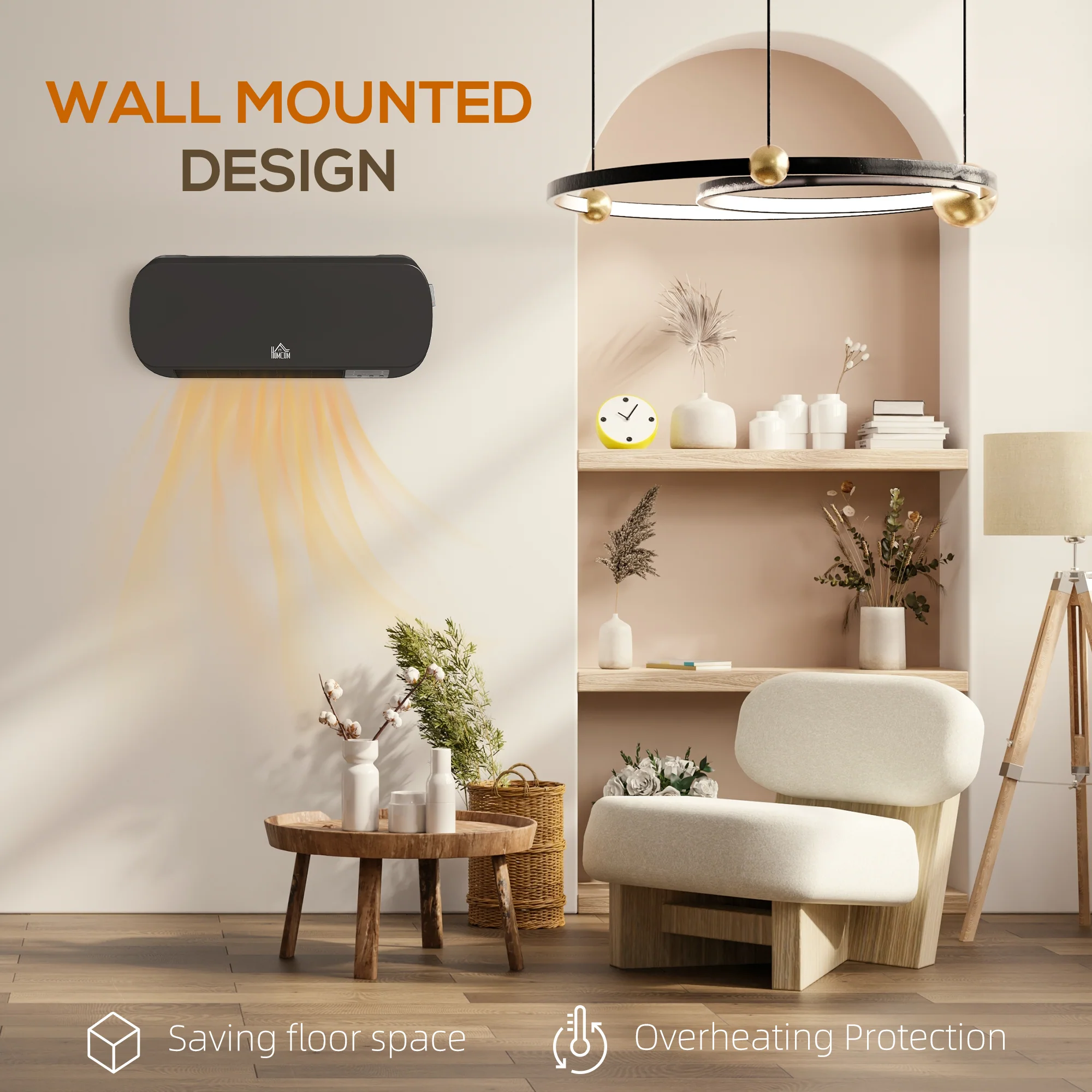 HOMCOM Wall Mounted Electric Heater with Timer Overheat Protection Black - Image 9