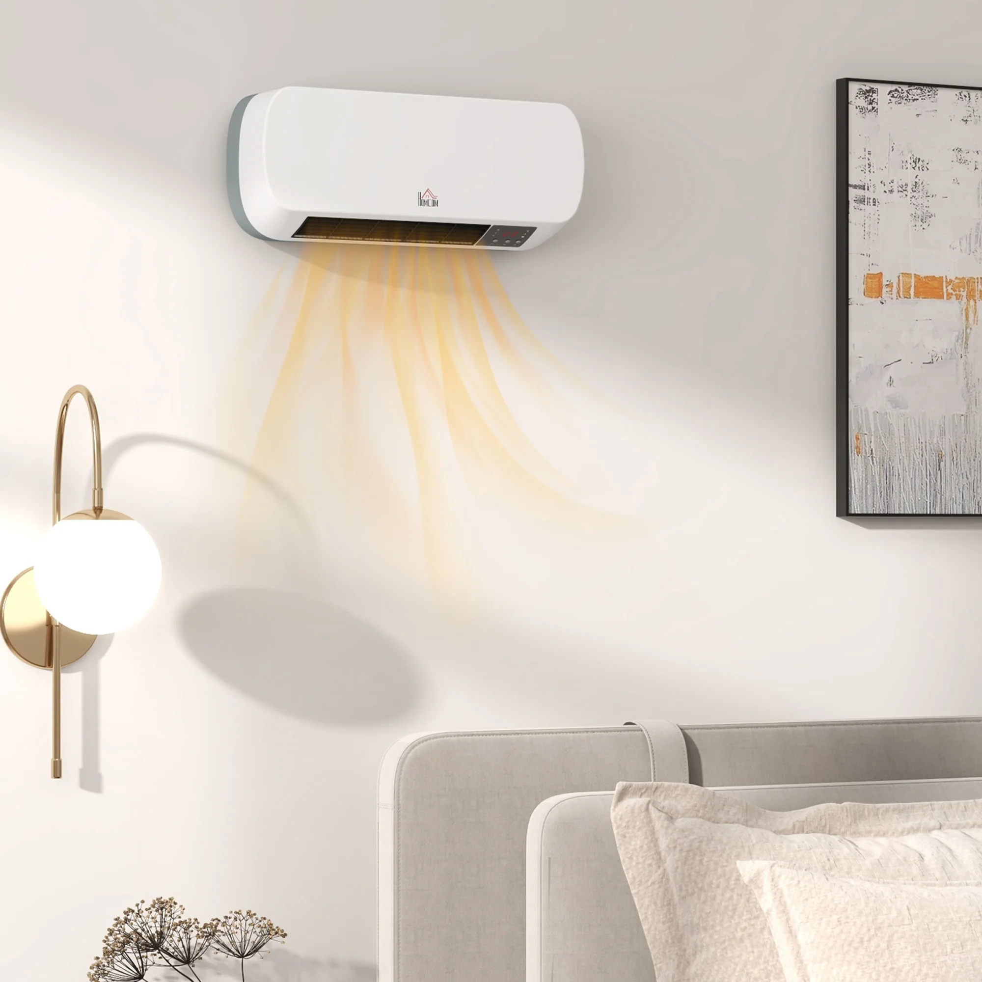 HOMCOM Wall Mounted Electric Heater With Timer Overheat Protection White - Image 2