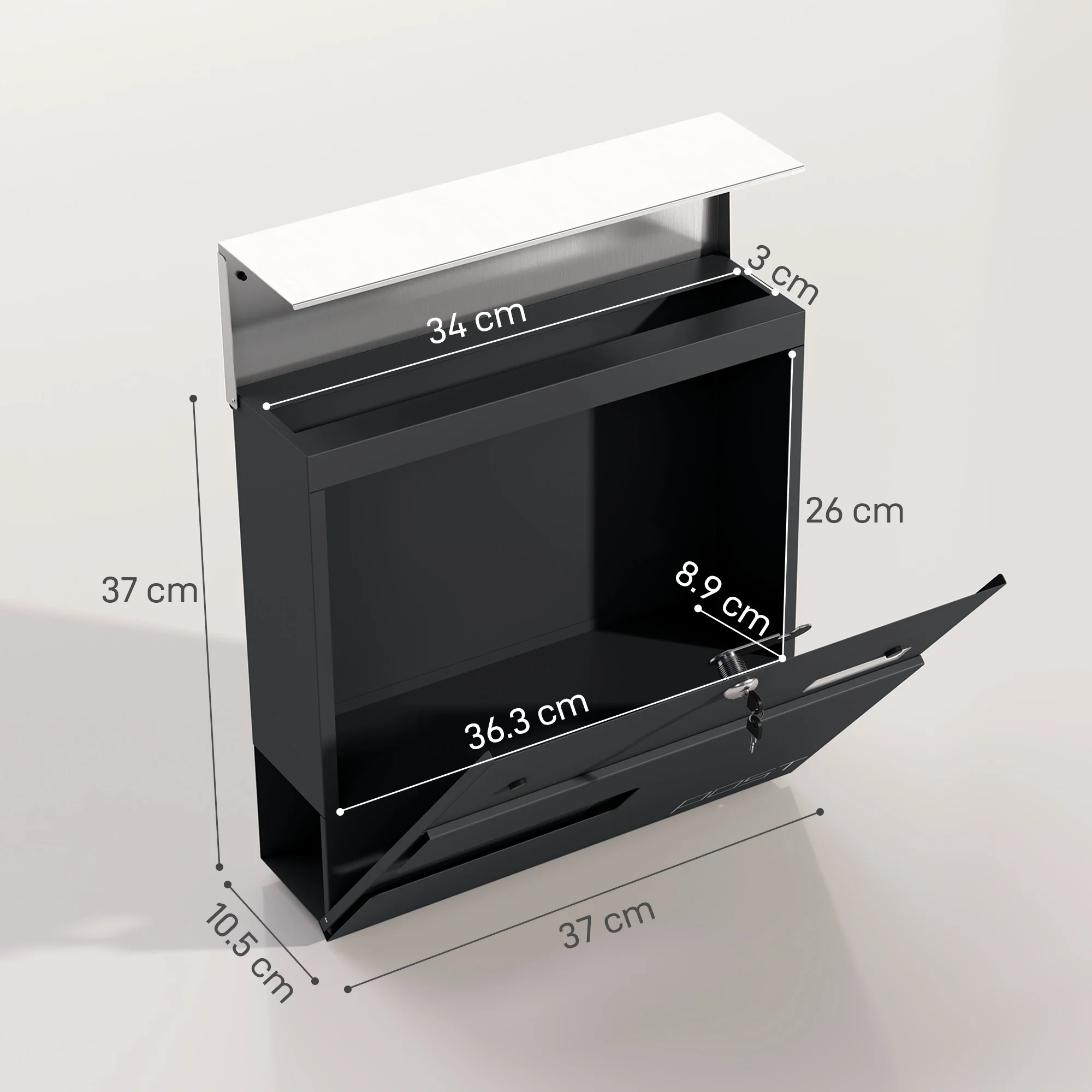 HOMCOM Wall Mounted Post Box, Weatherproof Letterbox with Lock - Image 14