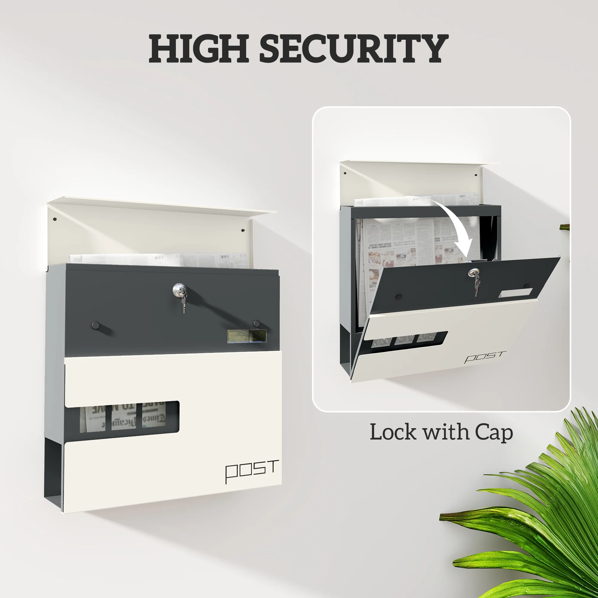 HOMCOM Wall Mounted Post Box, Weatherproof Letterbox with Lock - Image 4