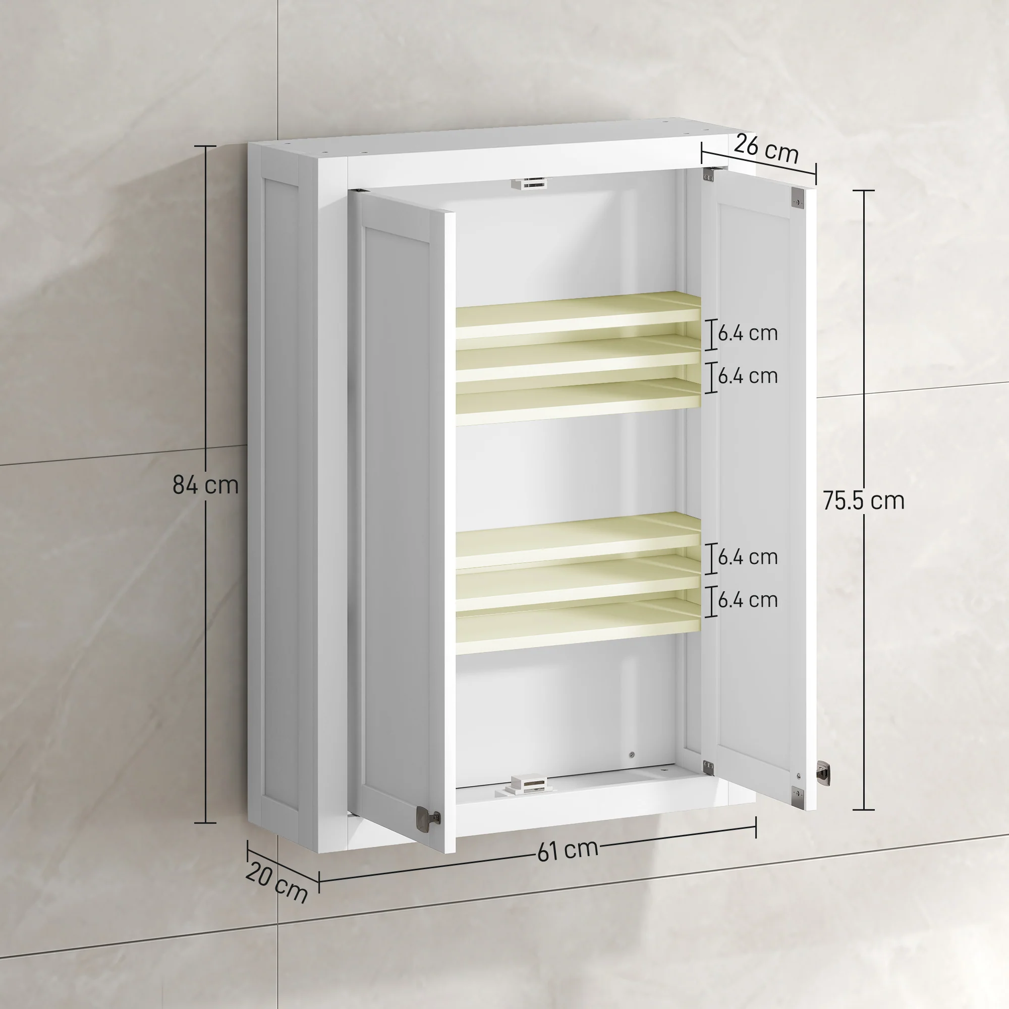 HOMCOM Wall Mounted Storage With Adjustable Shelves, Bathroom Wall Cabinet - Image 5