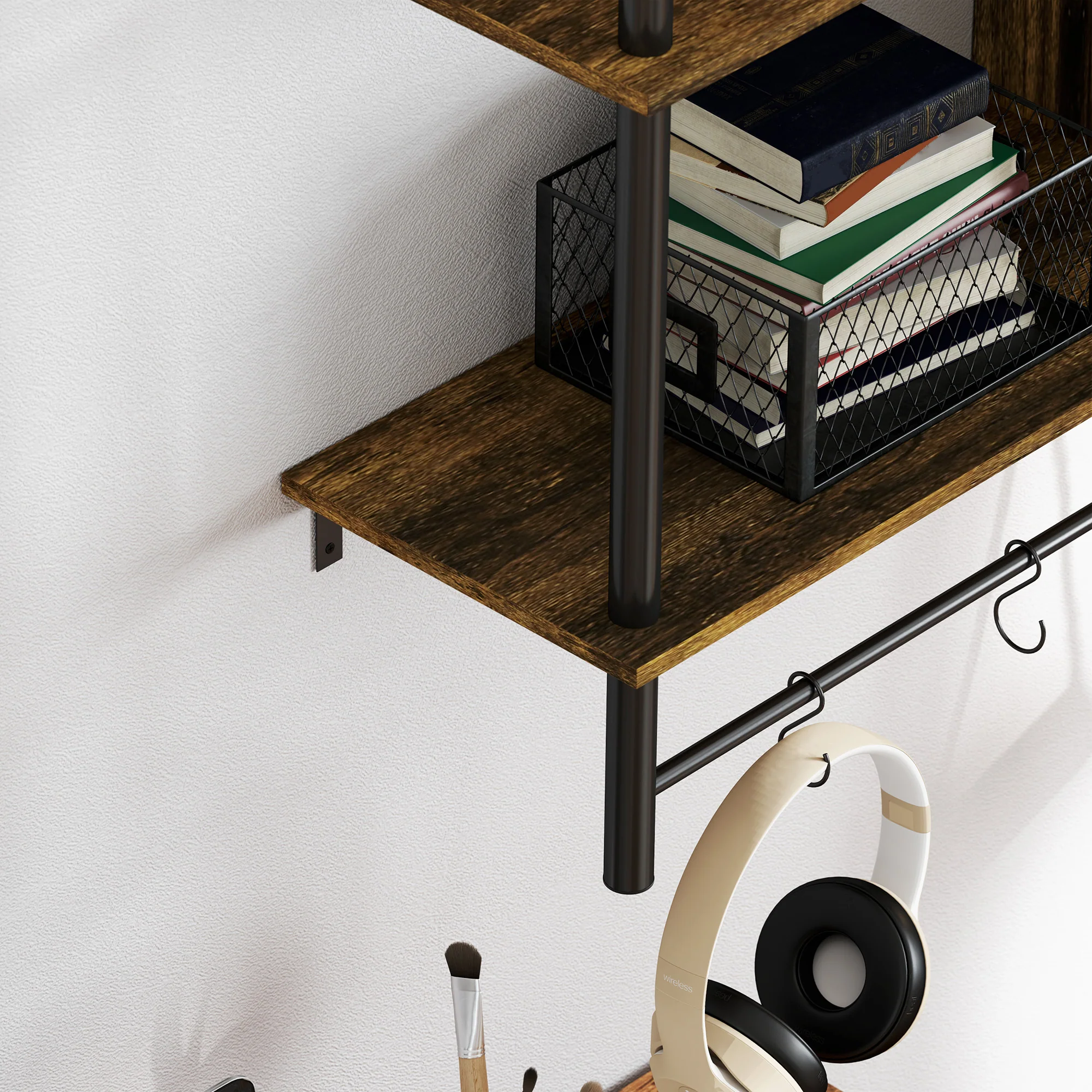 HOMCOM Wall Shelf Unit with 4 Hooks for Living Room - Image 18