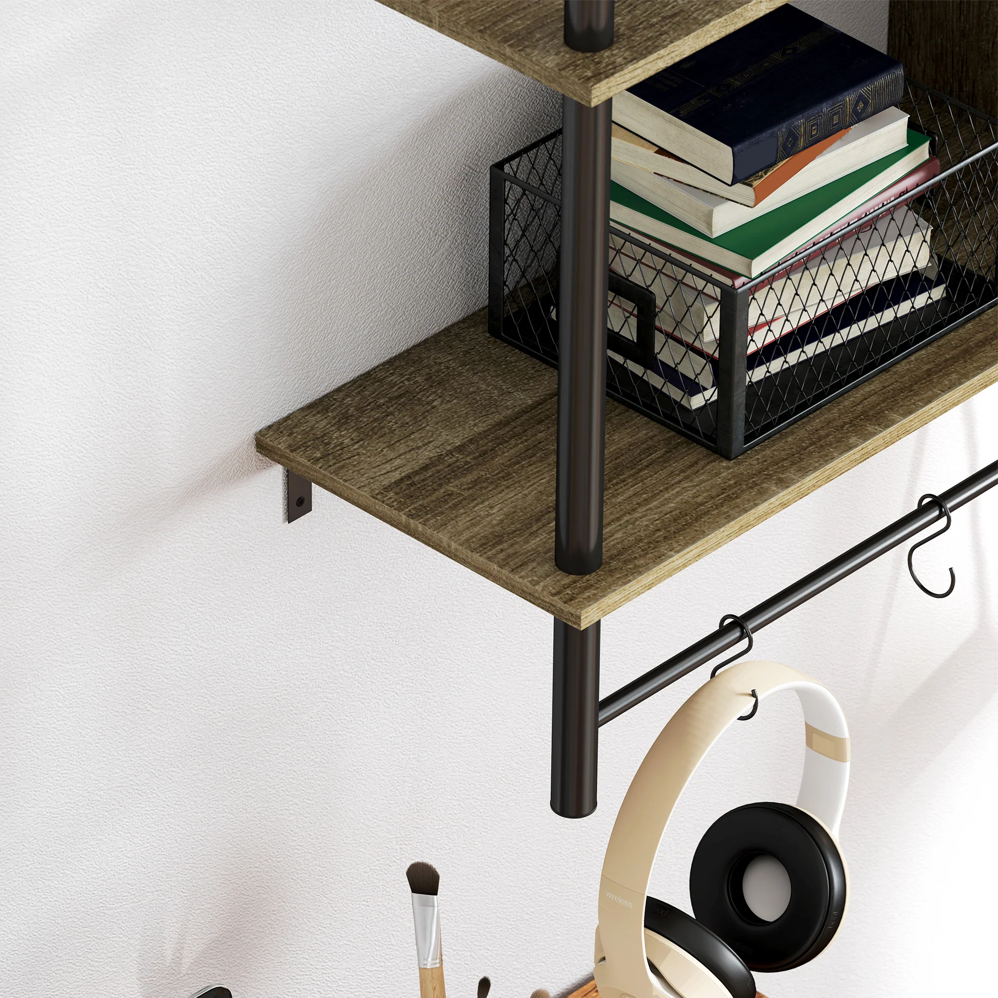 HOMCOM Wall Shelf Unit with 4 Hooks for Living Room - Image 9