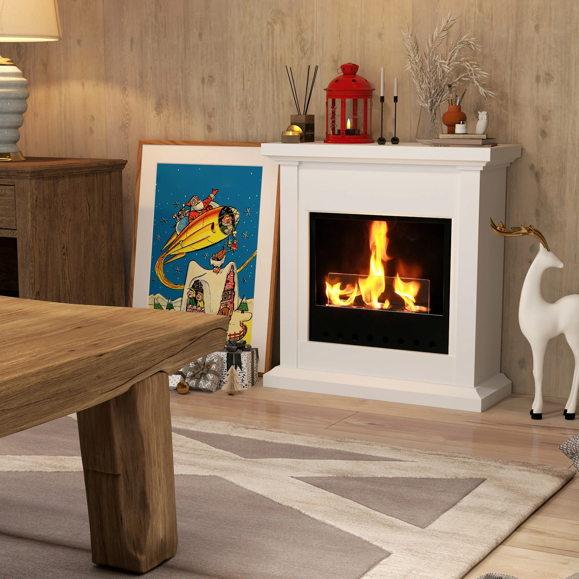 HOMCOM White Bioethanol Fire, Ethanol and Gel Fireplace, 3 Hours Burns - Image 2