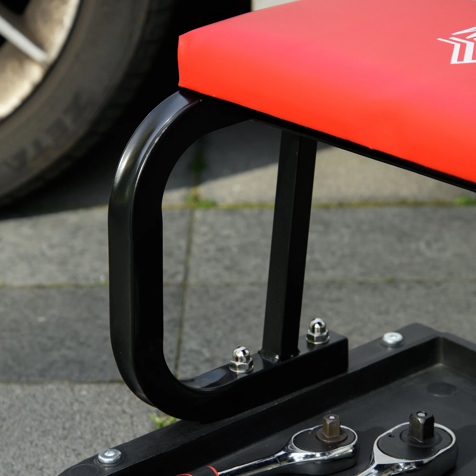 HOMCOM Workshop Stool, Rolling Mechanic Stool with 360 Degree Swivel, Red - Image 7
