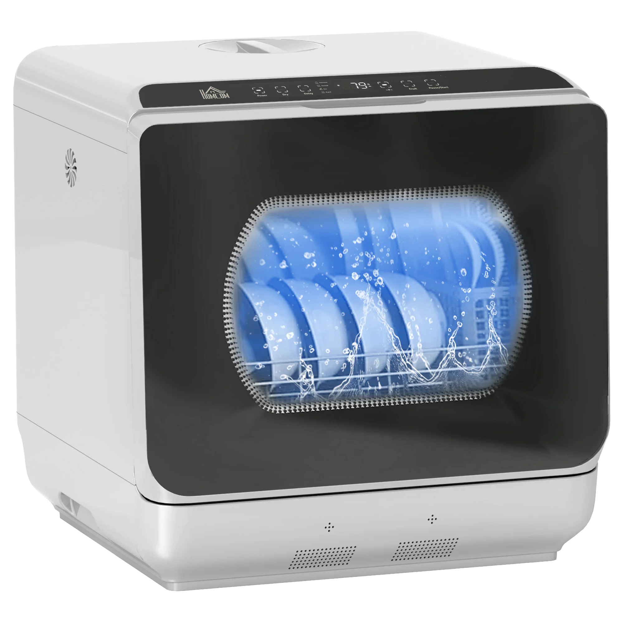 HOMCOM Worktop Dishwasher W/ 4 Place Settings 6 Programs, Silver Tone