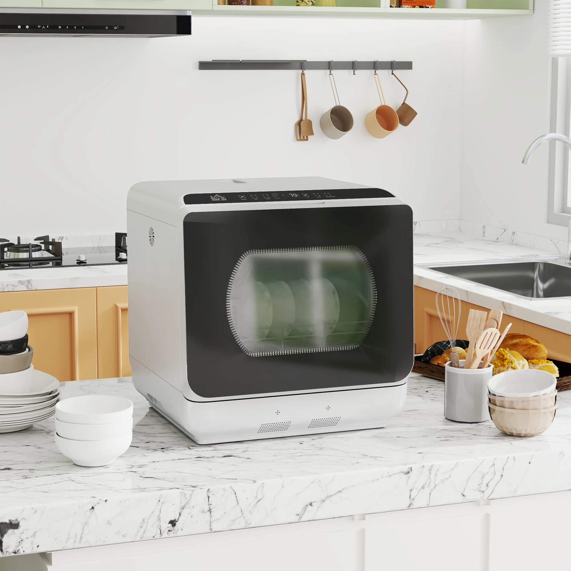 HOMCOM Worktop Dishwasher W/ 4 Place Settings 6 Programs, Silver Tone - Image 2