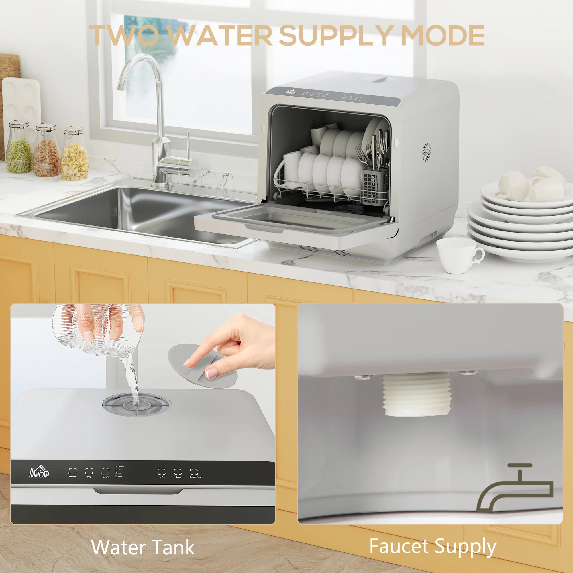 HOMCOM Worktop Dishwasher W/ 4 Place Settings 6 Programs, Silver Tone - Image 6