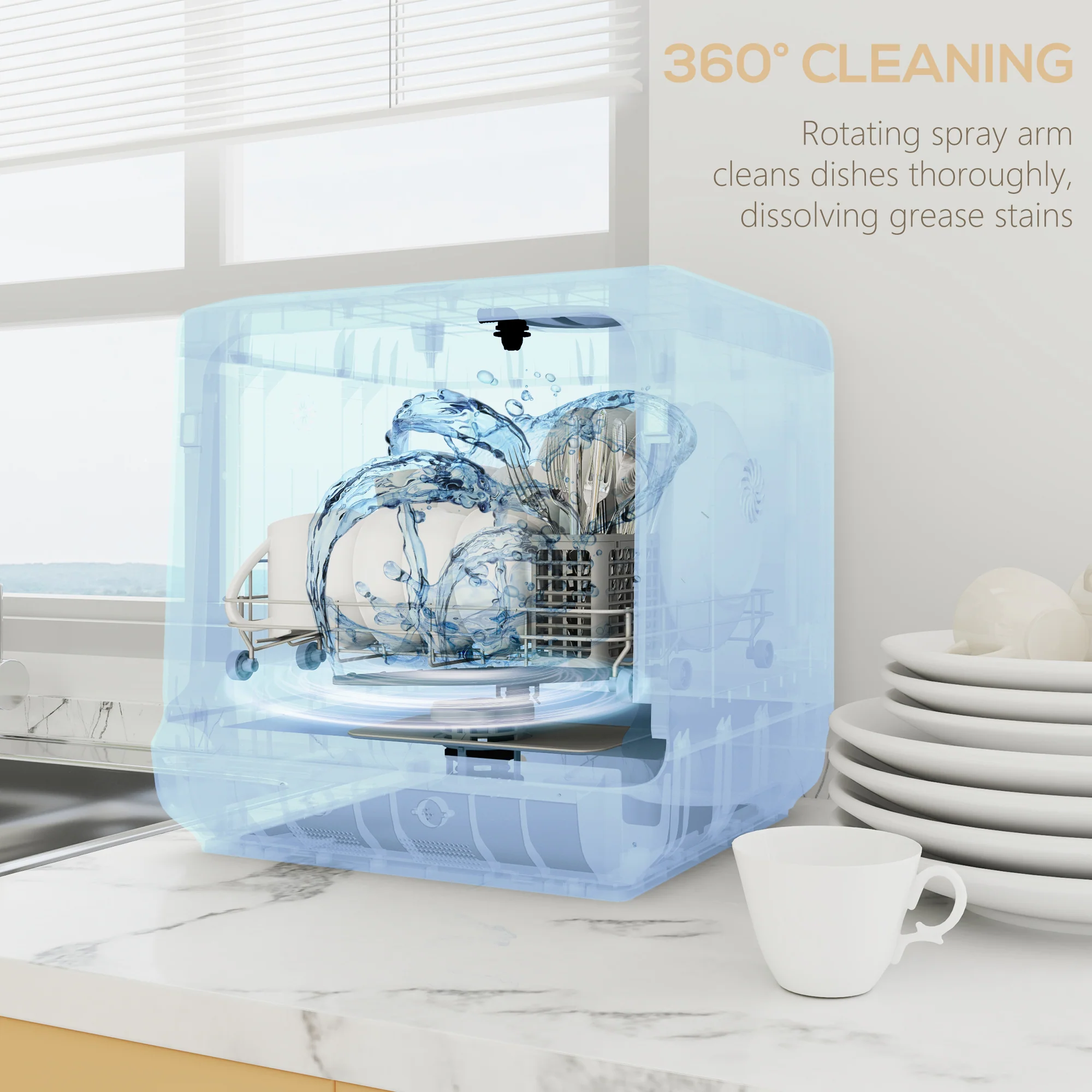 HOMCOM Worktop Dishwasher W/ 4 Place Settings 6 Programs, Silver Tone - Image 7