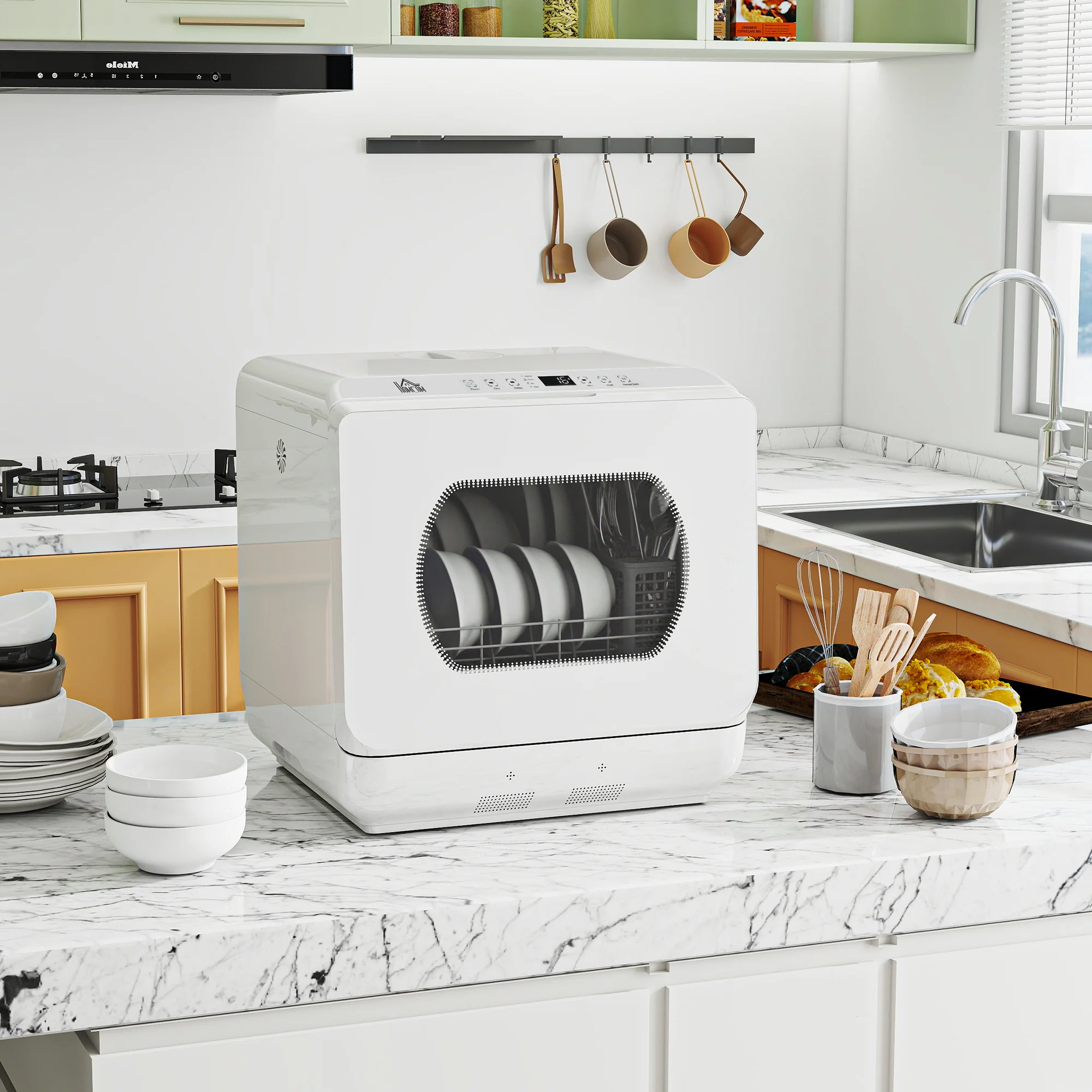 HOMCOM Worktop Dishwasher W/ 4 Place Settings 6 Programs, White - Image 2